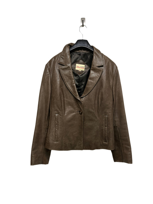VINTAGE leather brown one button blazer-jacket (L)