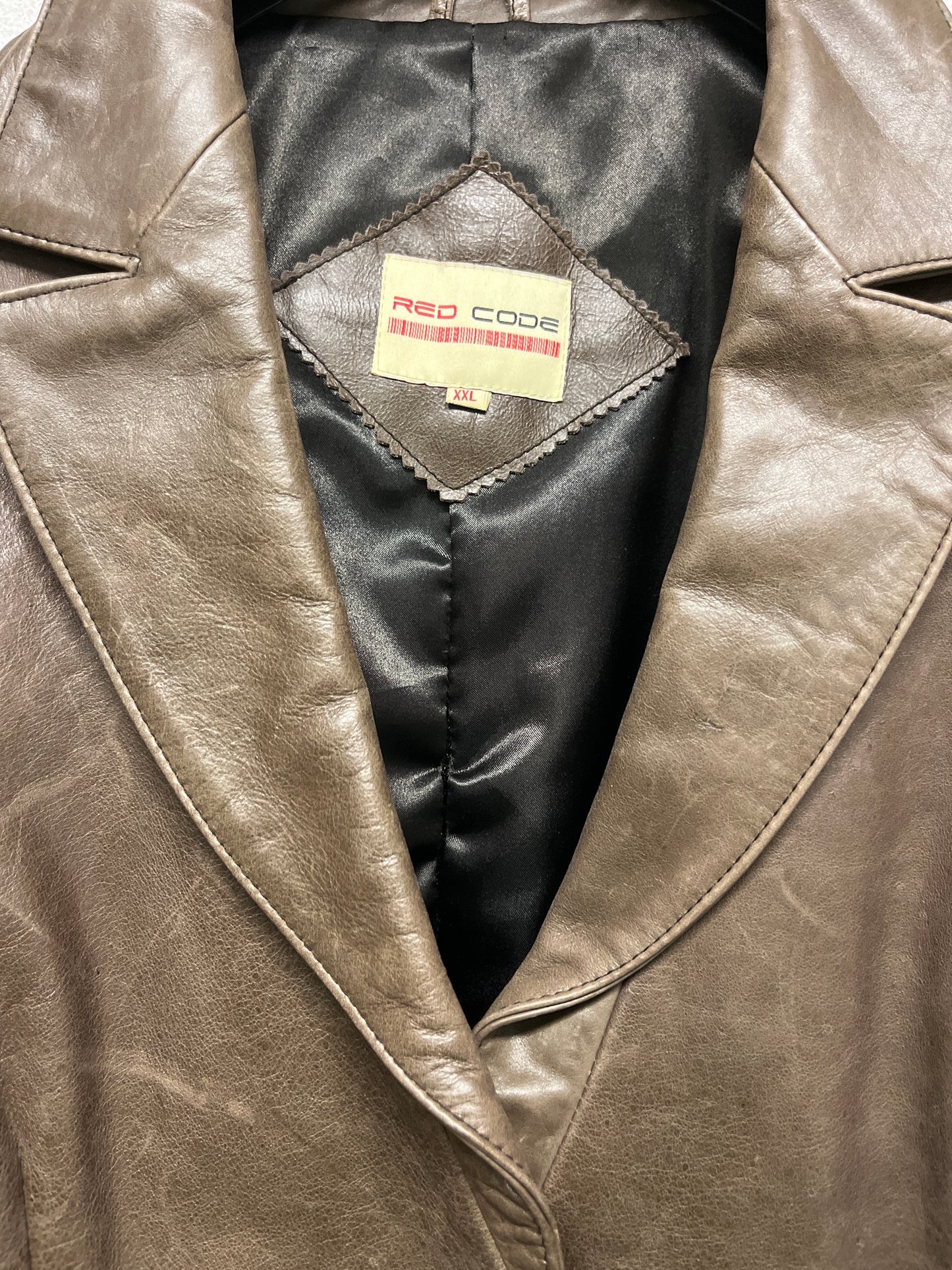 VINTAGE leather brown one button blazer-jacket (L)