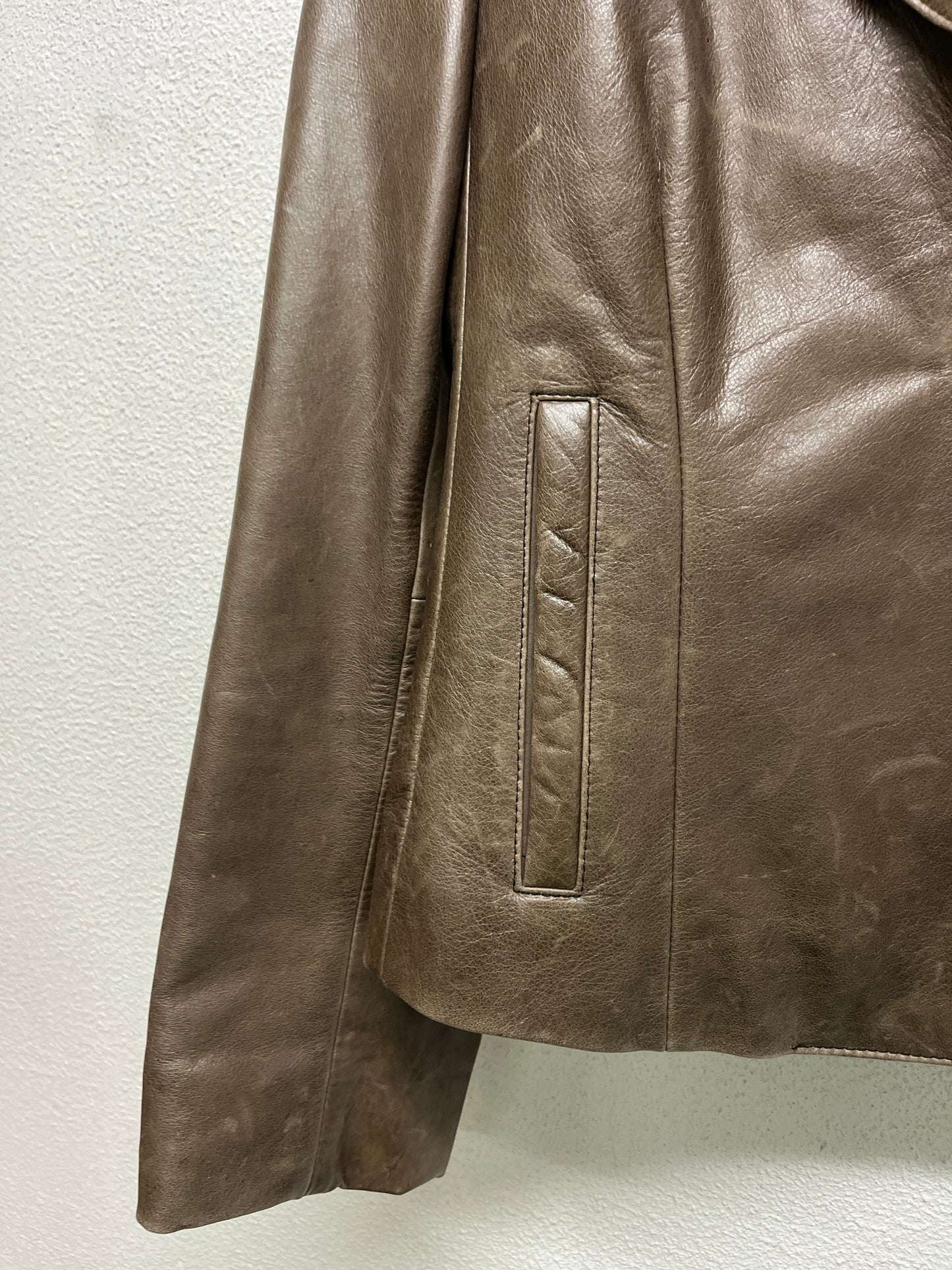 VINTAGE leather brown one button blazer-jacket (L)