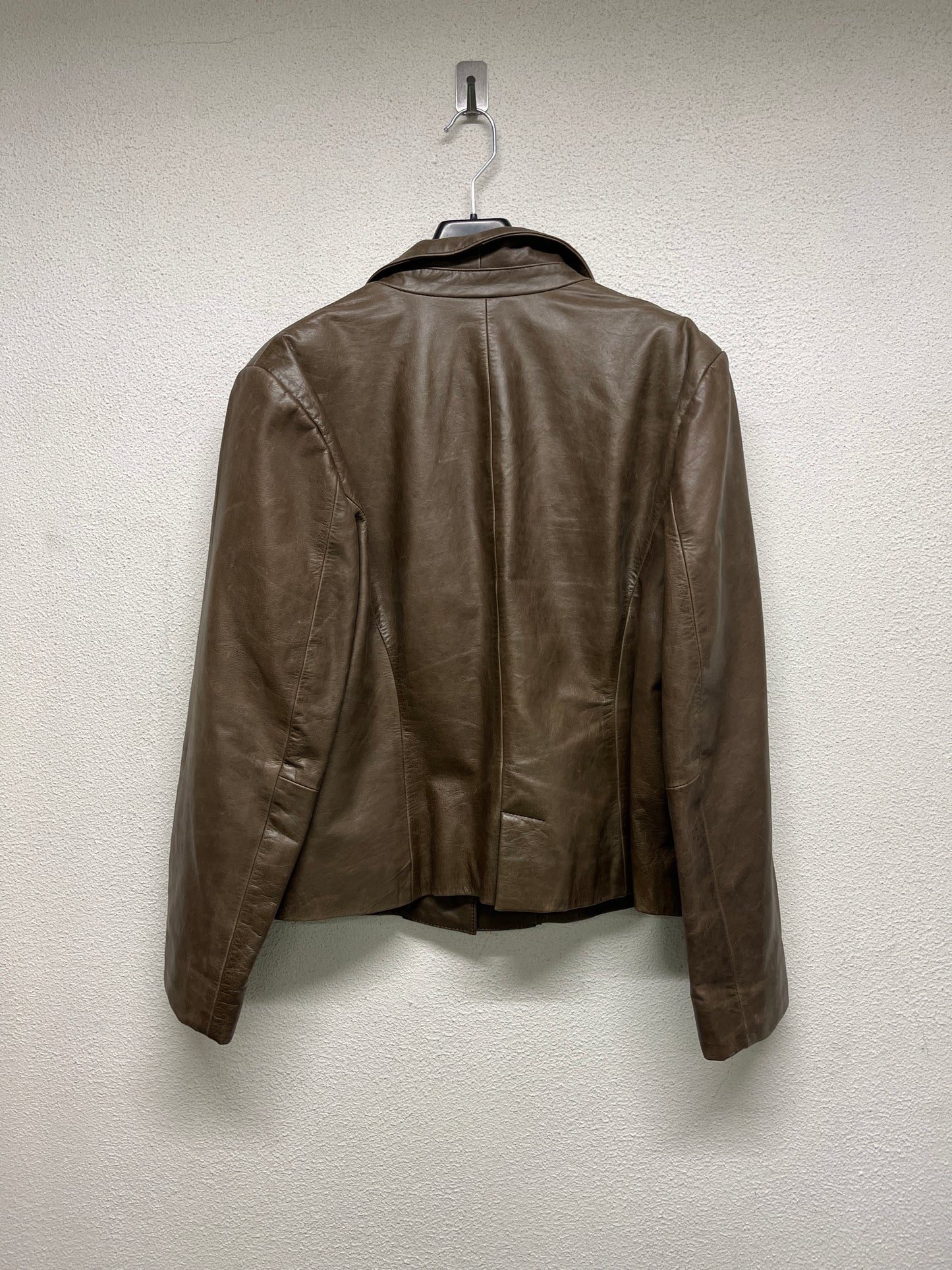 VINTAGE leather brown one button blazer-jacket (L)