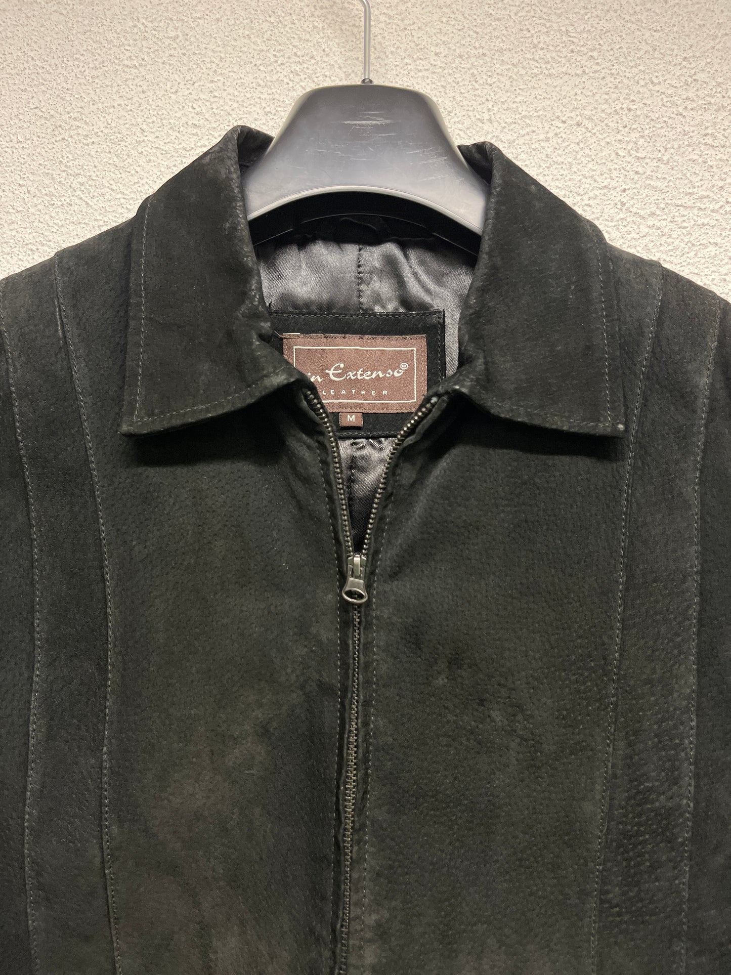 VINTAGE SUEDE black leather zip-up trucker jacket