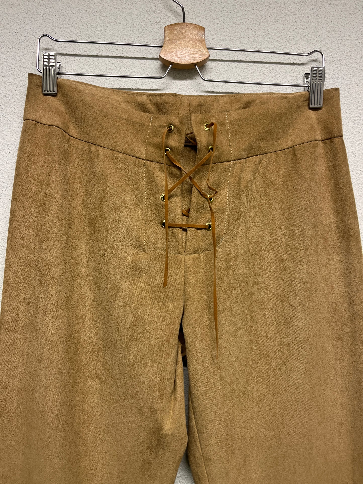 VINTAGE suede-like effect lace-up bootcut flared trousers (L)