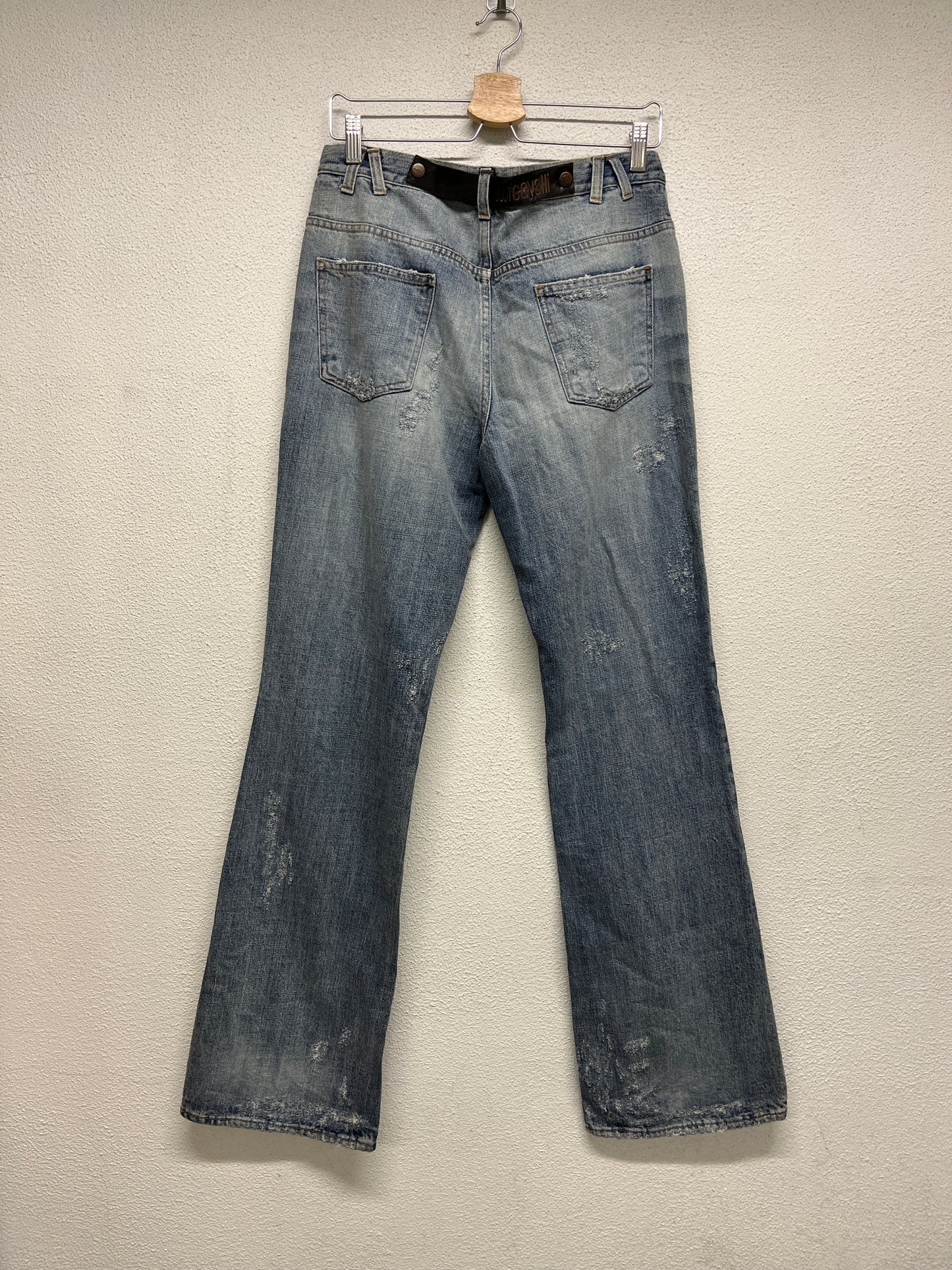 ROBERTO CAVALLI just cavalli tattoo graphic distressed denim bootcut trousers (M)