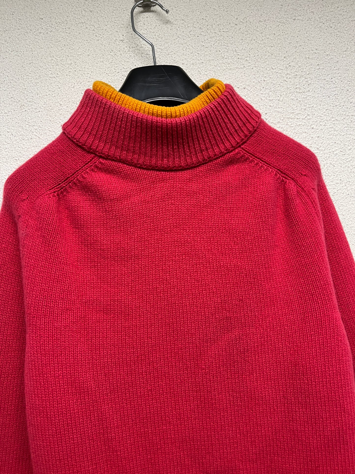 JIL SANDER pink wool sweater with double collar (XL)