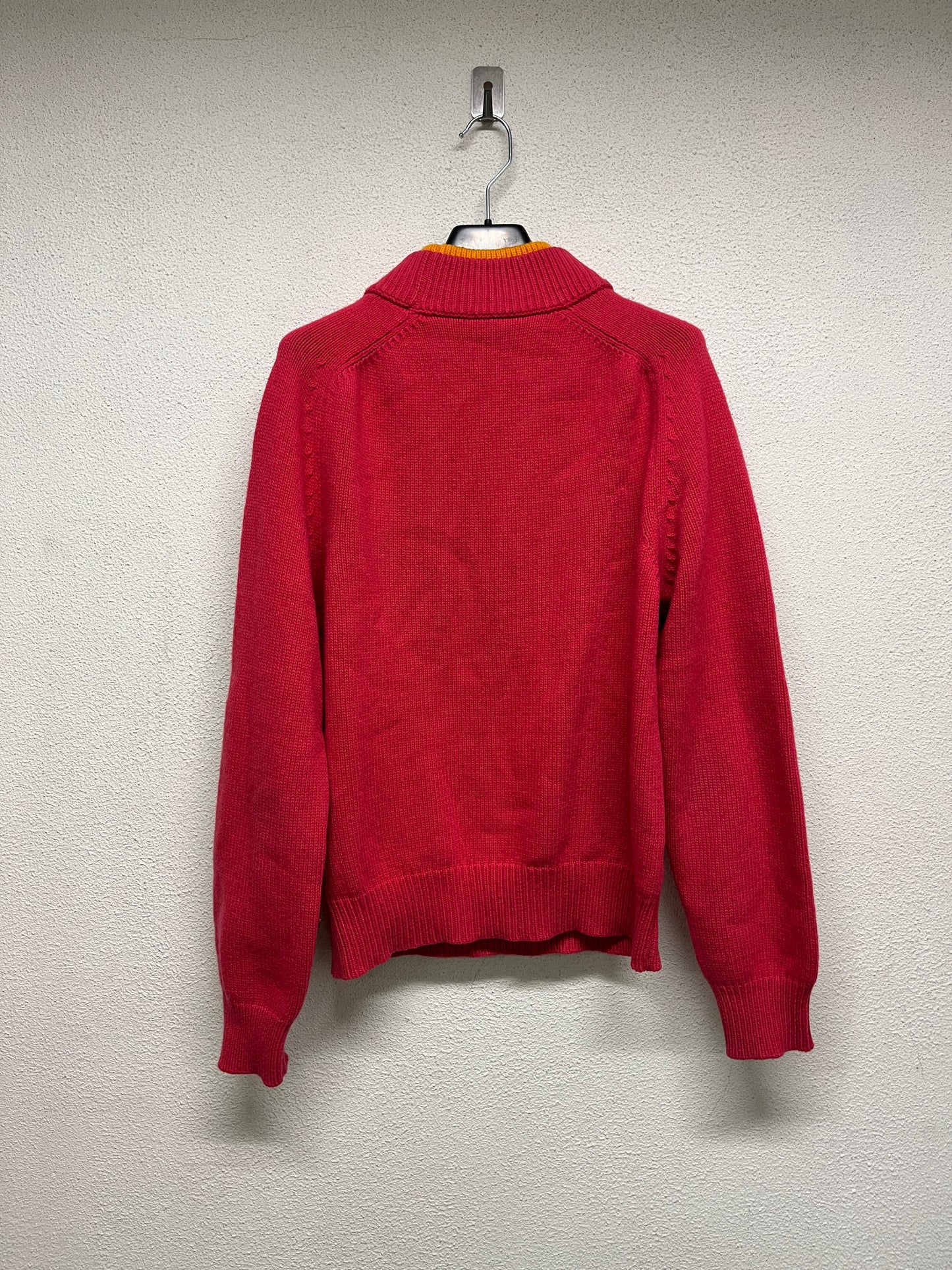 JIL SANDER pink wool sweater with double collar (XL)