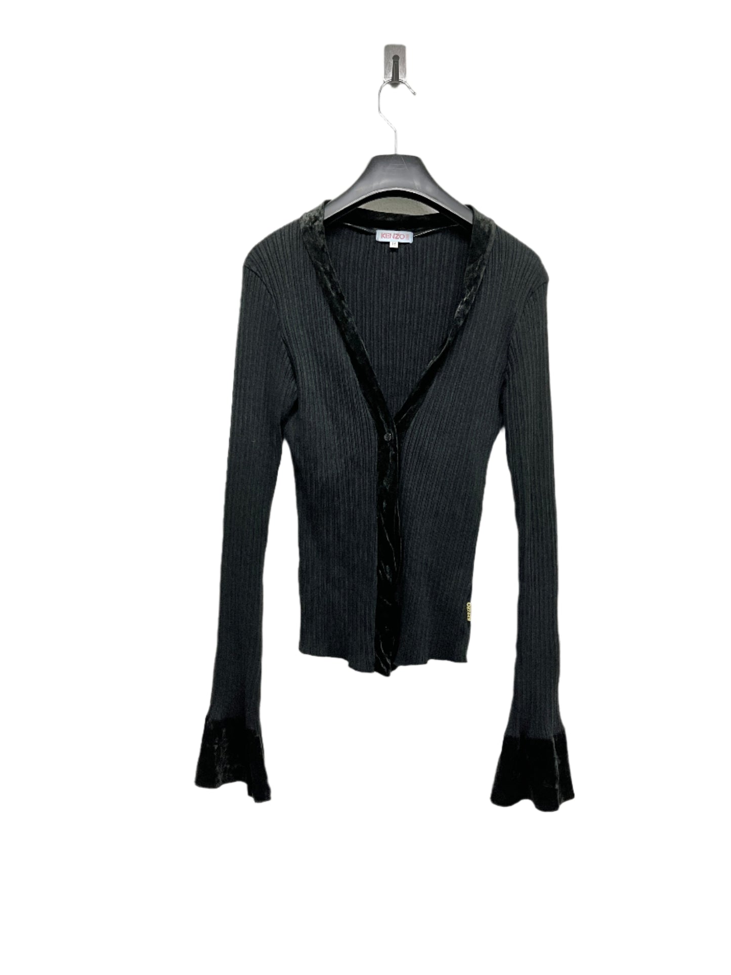 KENZO black ribbed cardigan with velvet detailing (S/M)