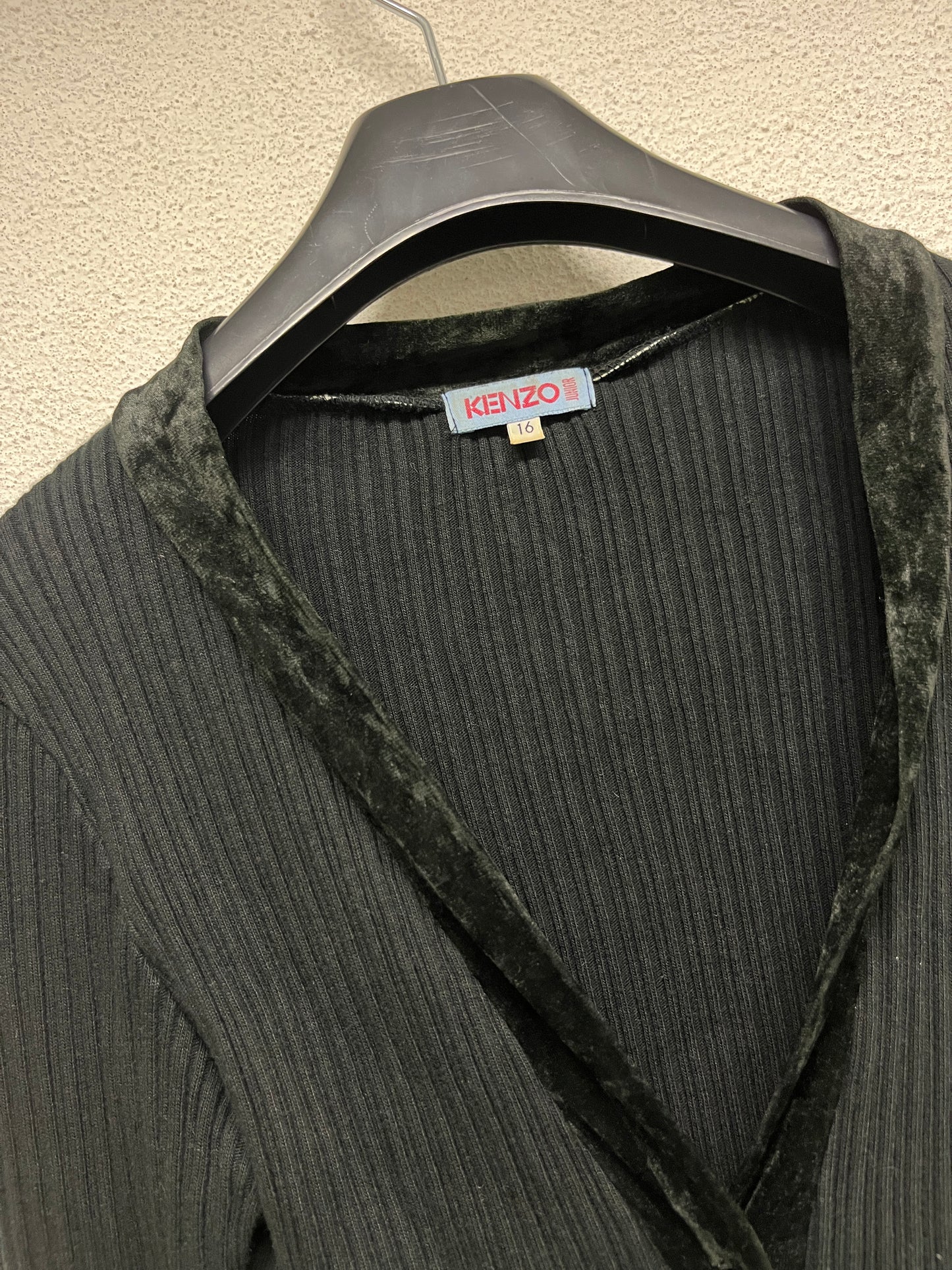 KENZO black ribbed cardigan with velvet detailing (S/M)