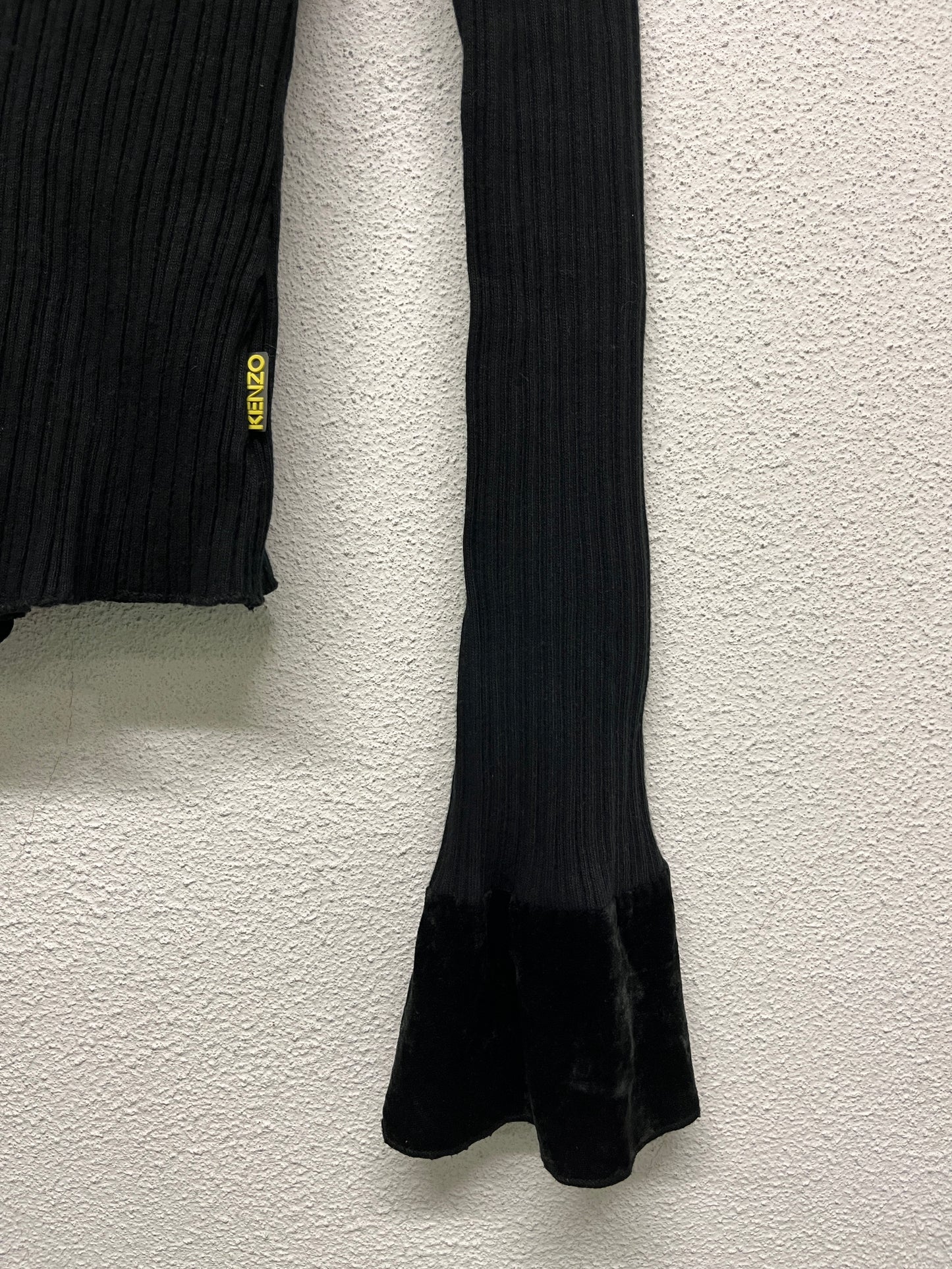 KENZO black ribbed cardigan with velvet detailing (S/M)