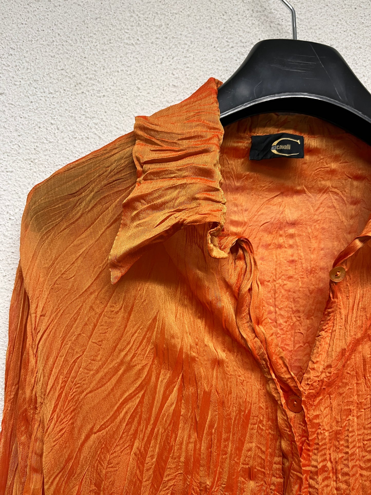 ROBERTO CAVALLI just cavalli orange wrinked-like effect shirt (M)
