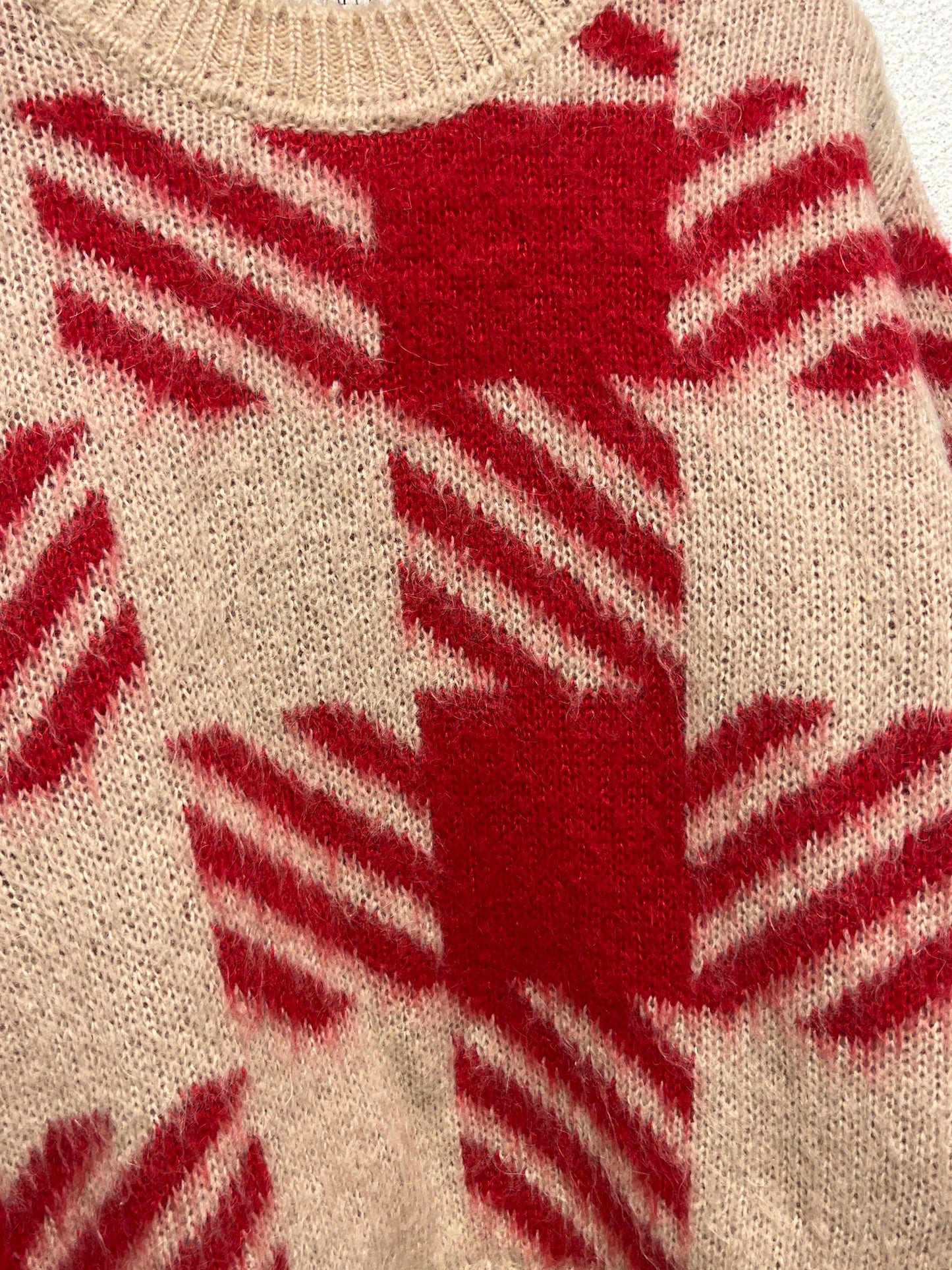 SANDRO beige and pink plaid mohair sweater (S/M)