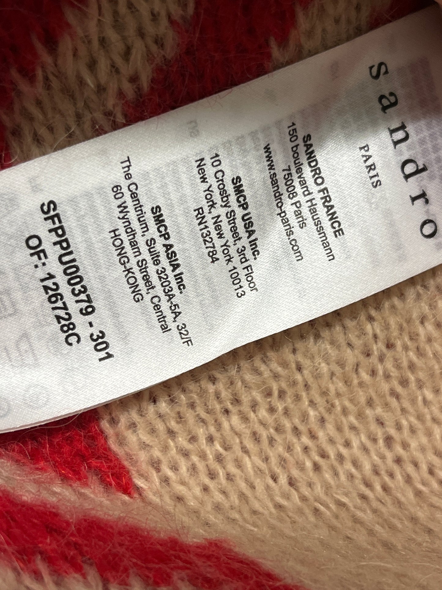 SANDRO beige and pink plaid mohair sweater (S/M)
