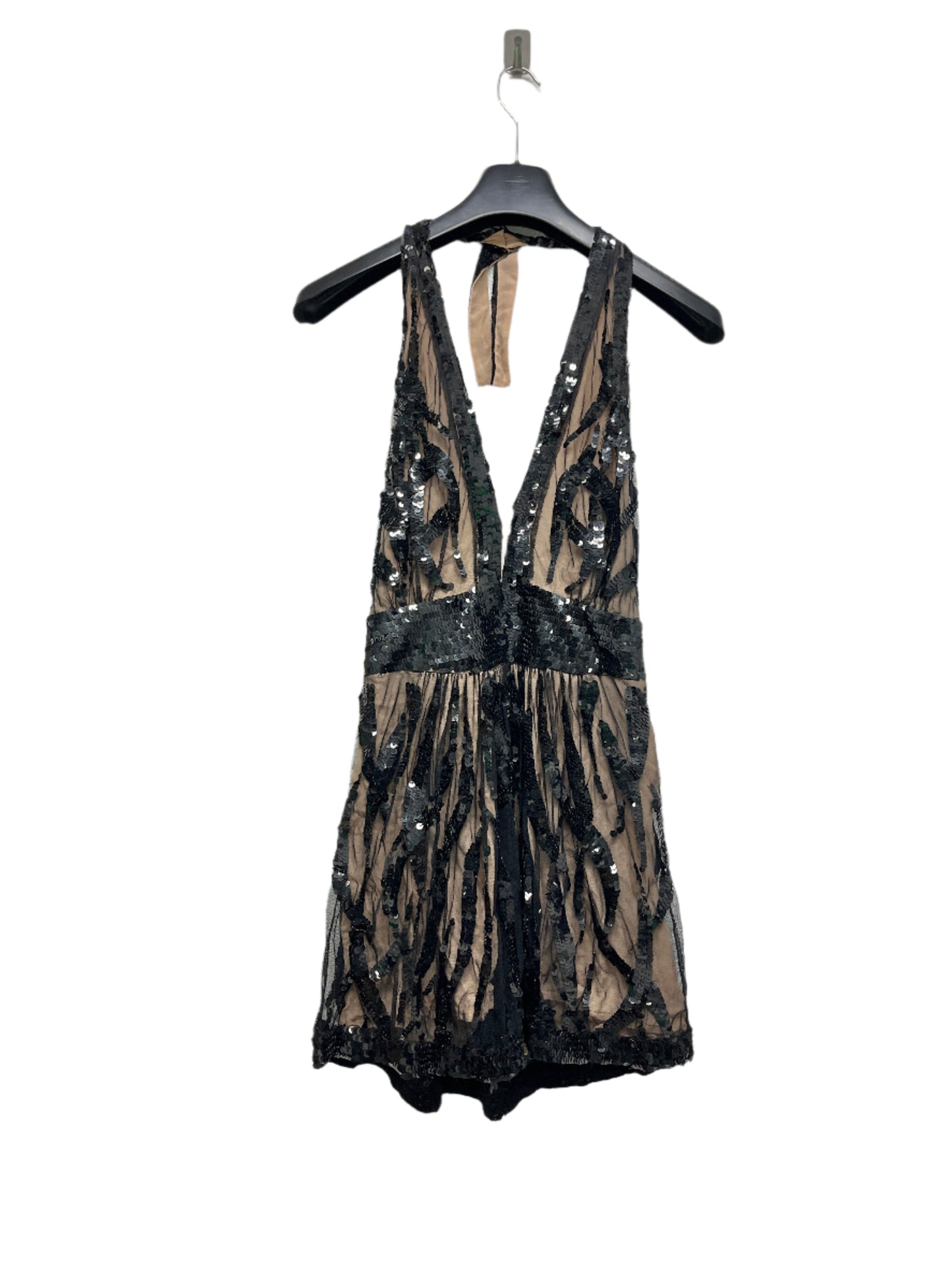 BLUMARINE Couture runway black and nude sleeveless sequin mini dress (M)