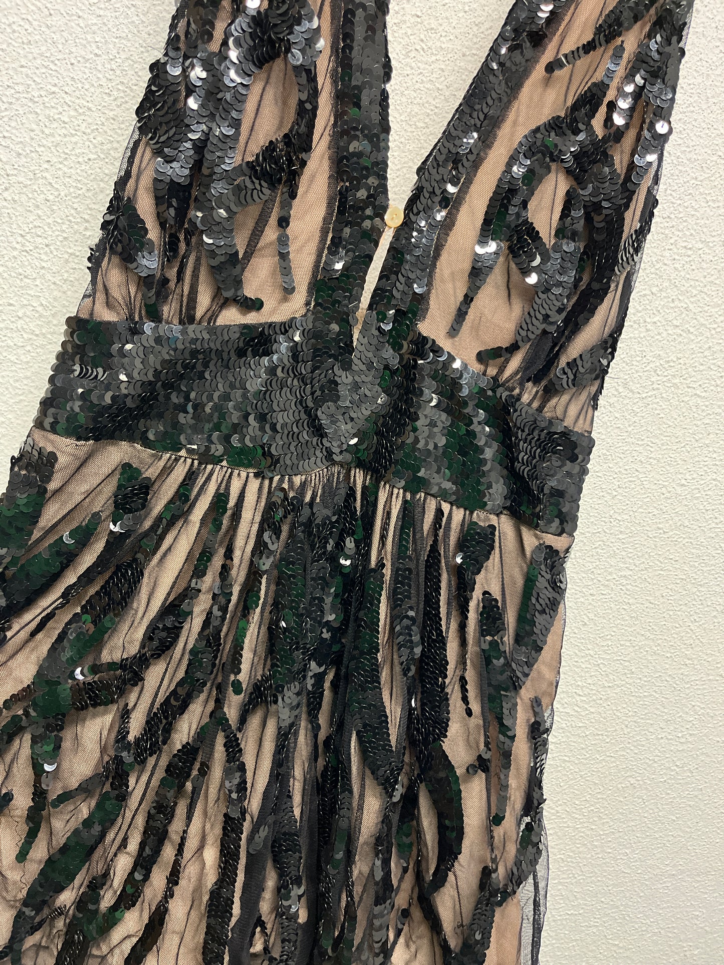 BLUMARINE Couture runway black and nude sleeveless sequin mini dress (M)
