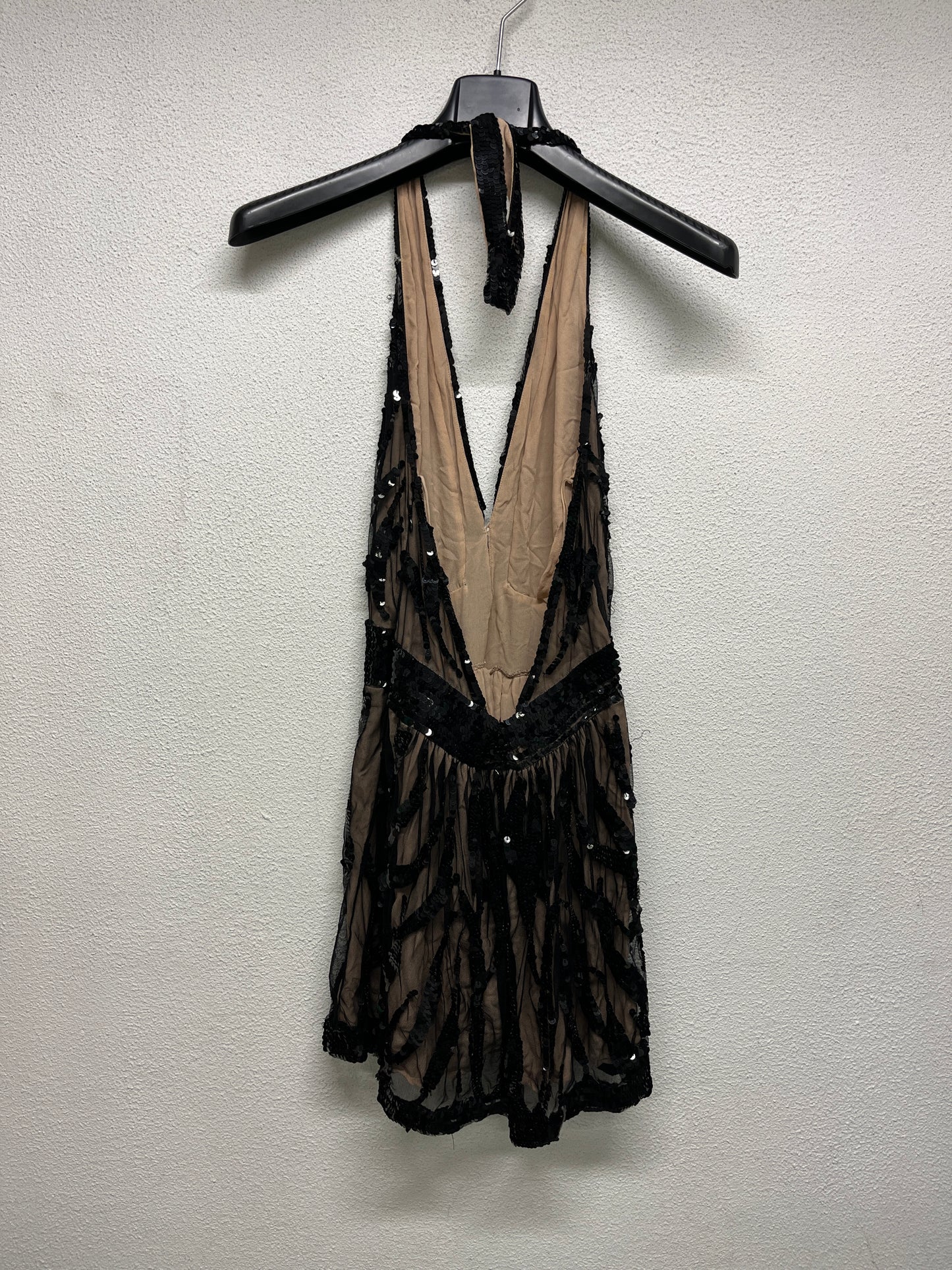 BLUMARINE Couture runway black and nude sleeveless sequin mini dress (M)