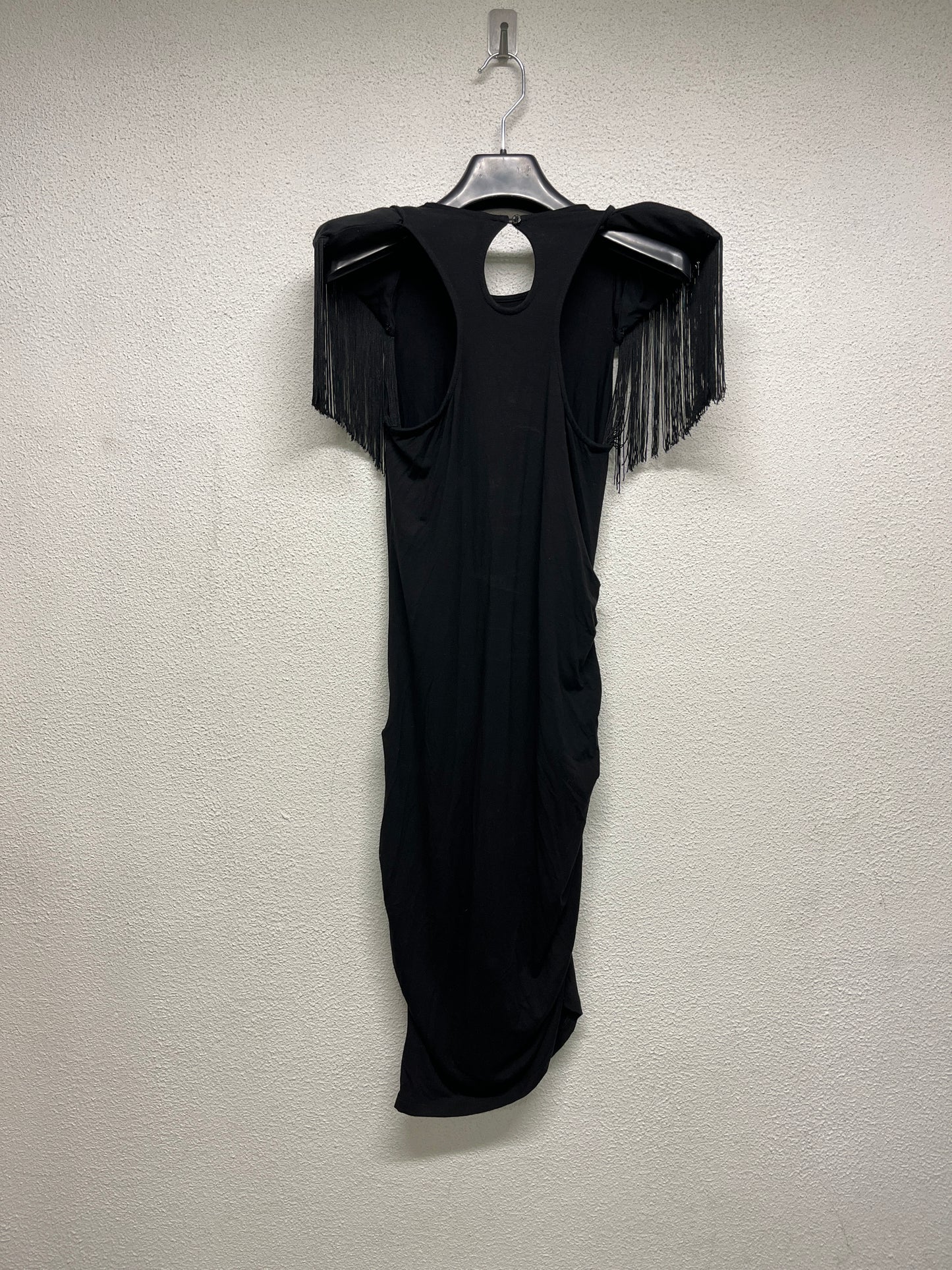 PATRIZIA PEPE black viscose dress with shoulder fringes and pads (XS/S)
