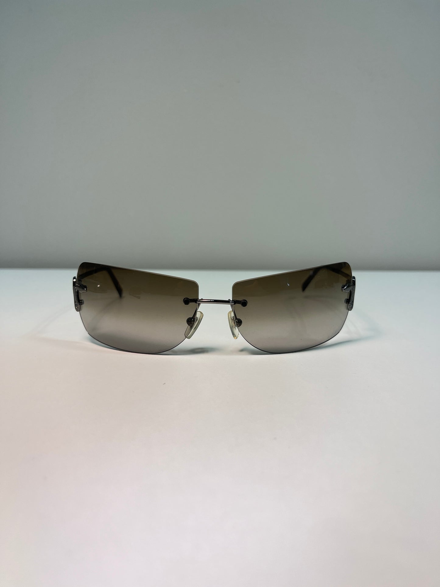 VERSACE black retro frameless squared snake embellishment sunglasses