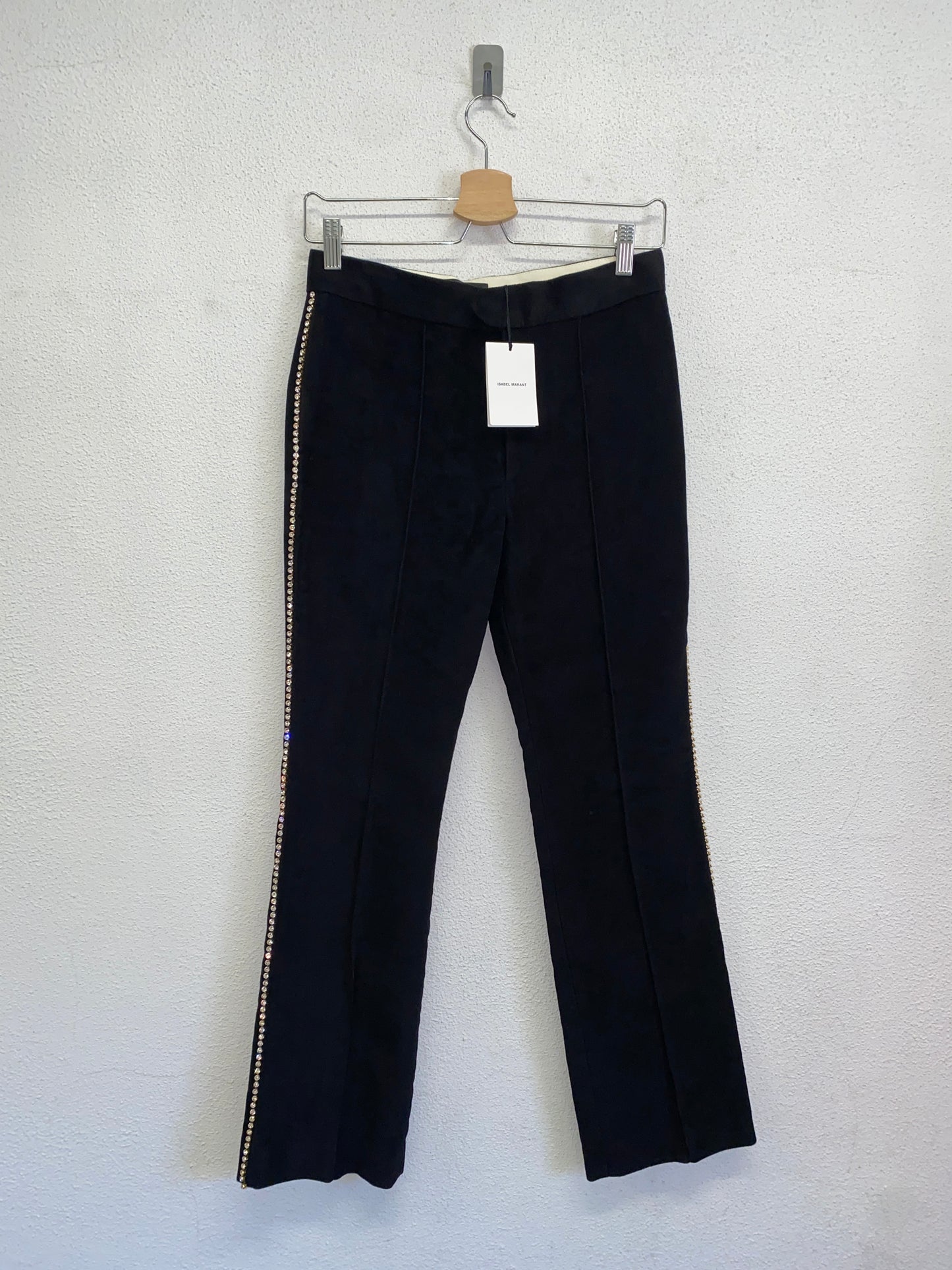 ISABEL MARANT black velvet slim fit pants with Swarovski rocks (34/XS)