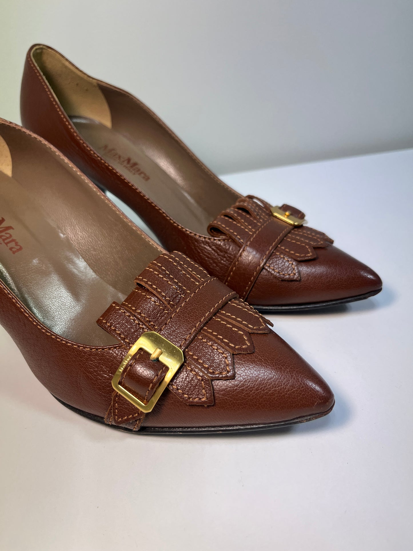 MAX MARA brown leather belted heels (39)