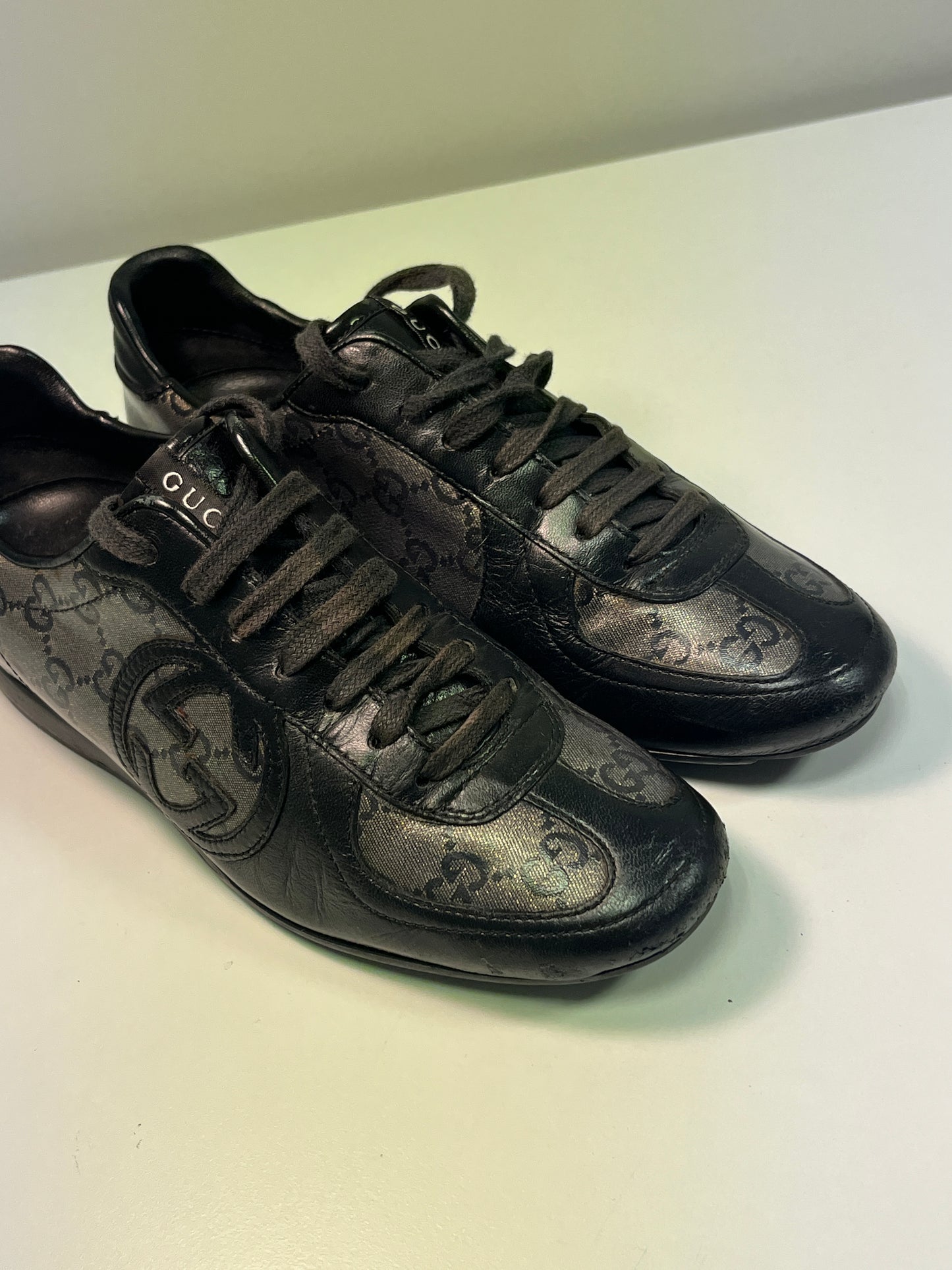 GUCCI brown leather monogram shoes (36)