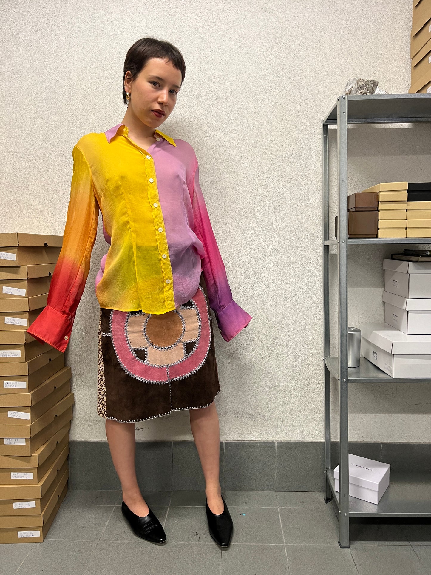 CUSTO BARCELONA multicolour patchwork leather skirt (M)