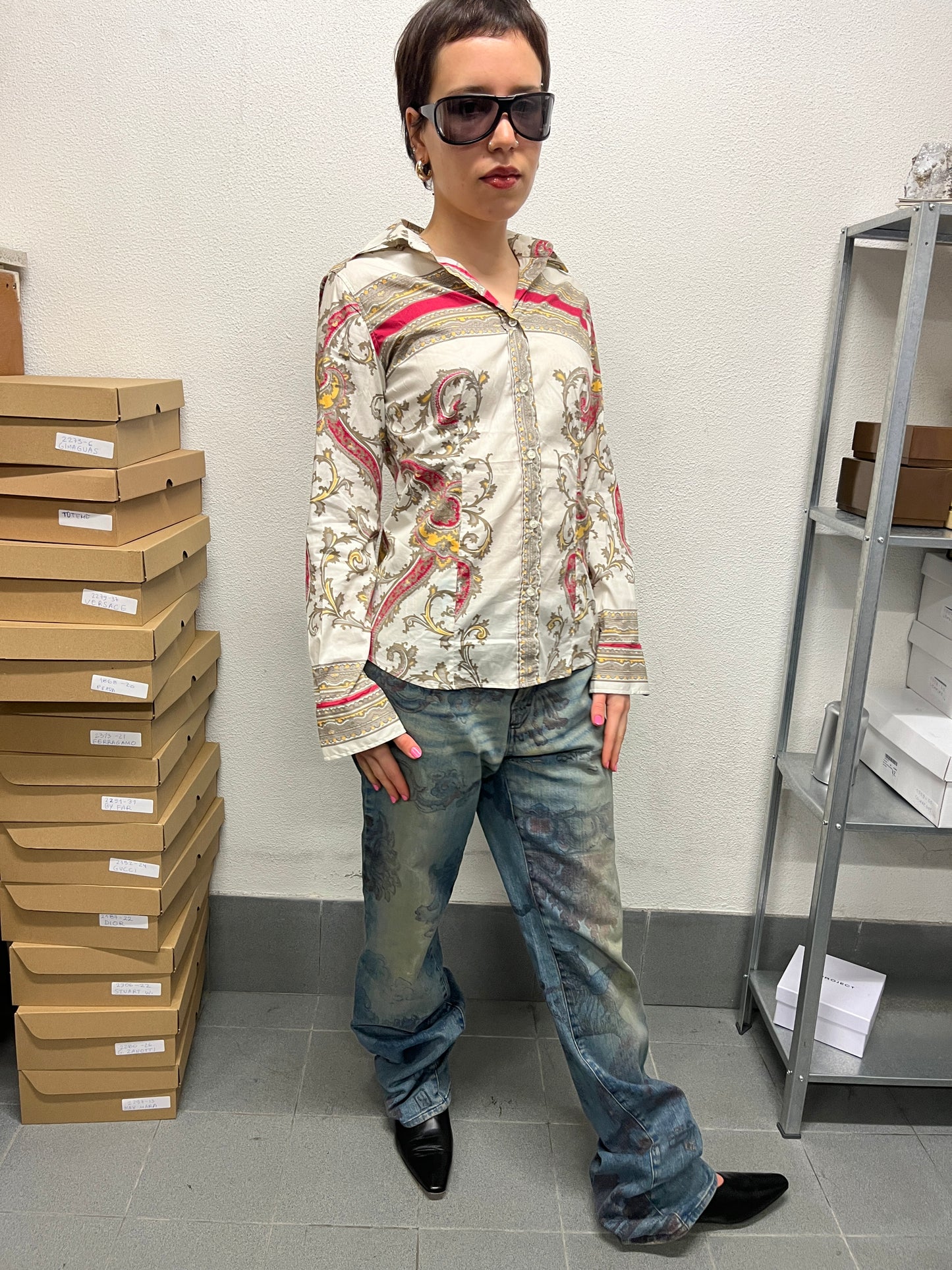 ROBERTO CAVALLI just cavalli SS05 'Asian Fantasy' print jeans (44/M)