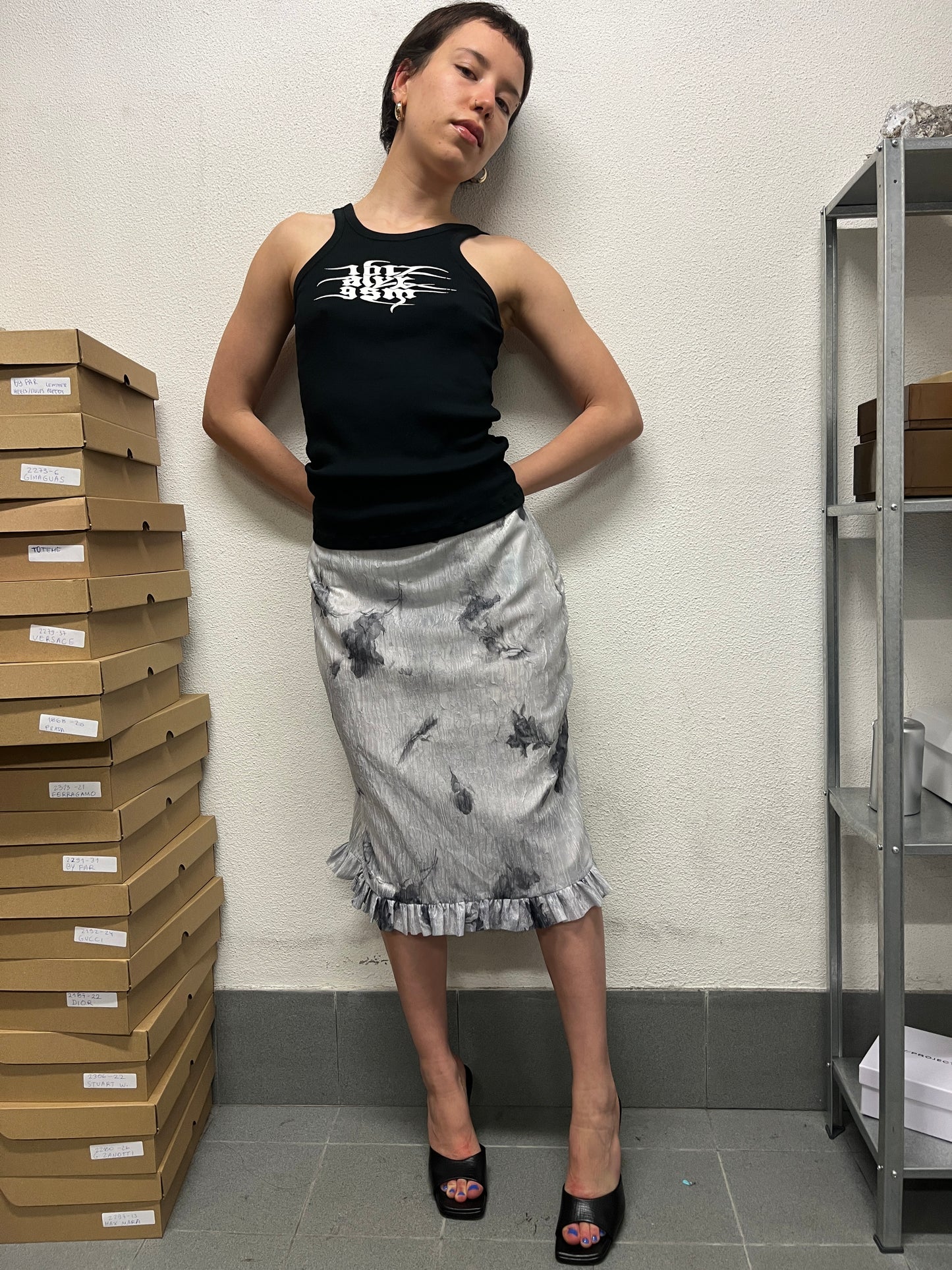 VINTAGE silk-like abstract skirt (L)