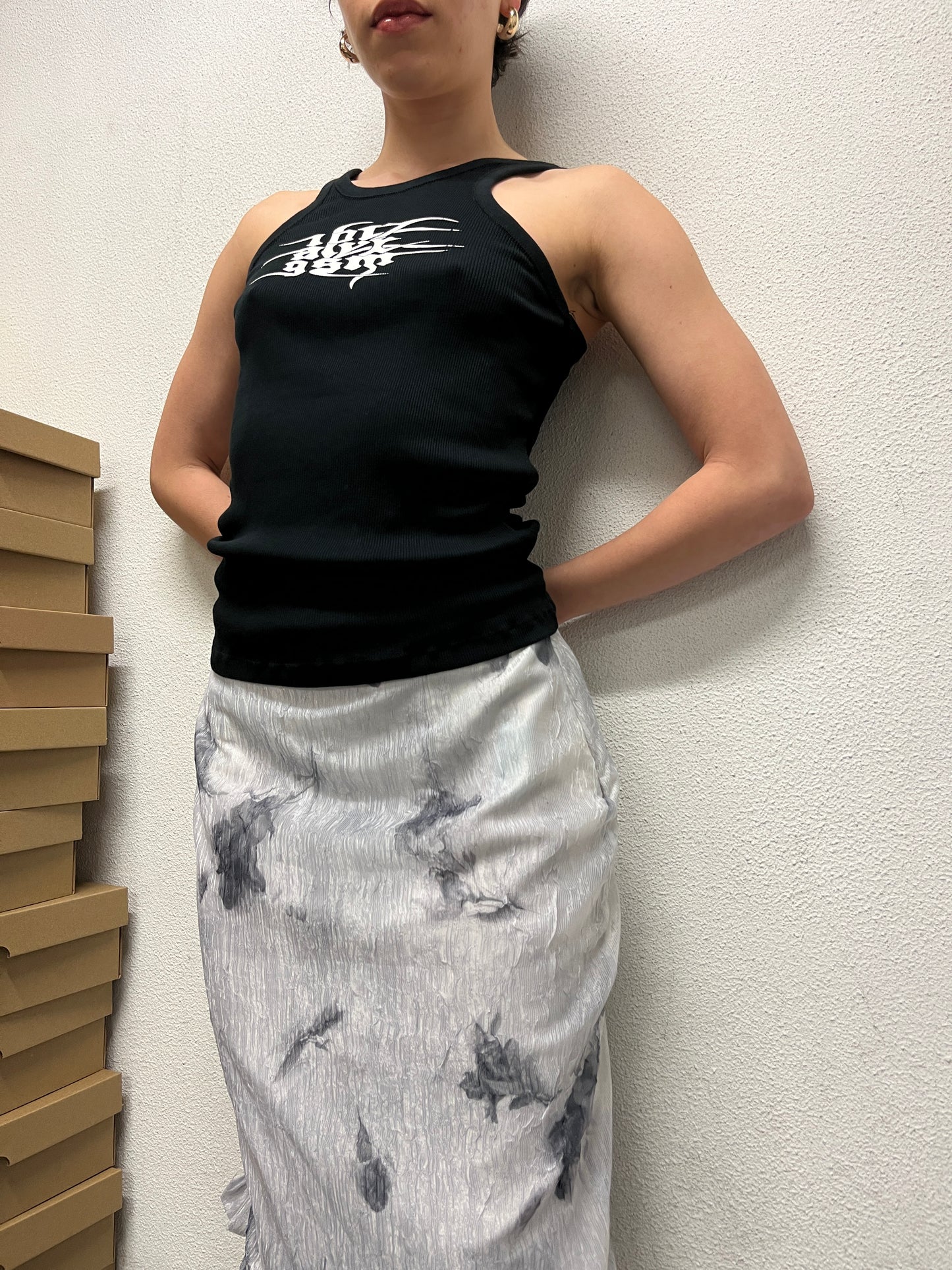 VINTAGE silk-like abstract skirt (L)