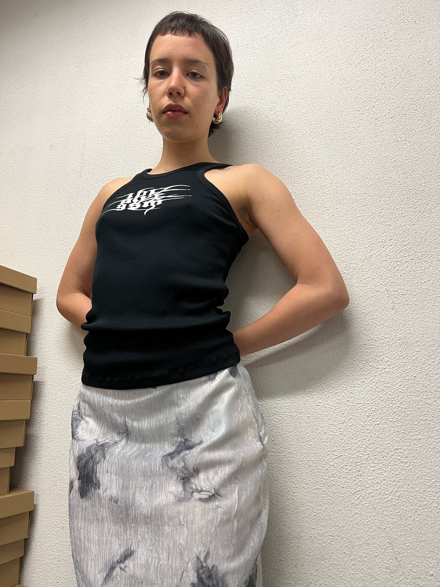 VINTAGE silk-like abstract skirt (L)