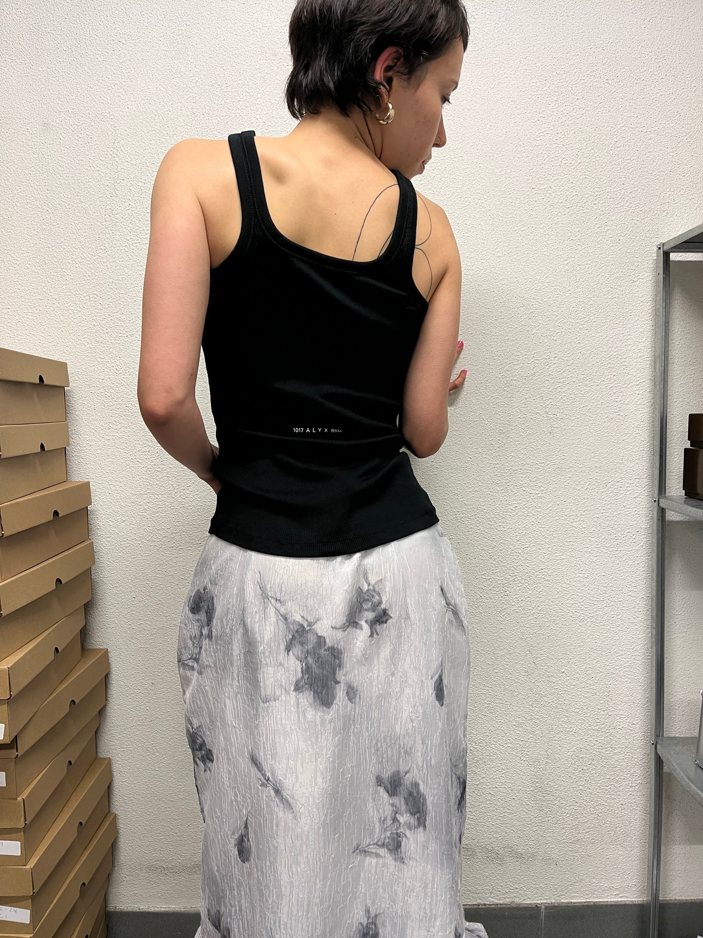 VINTAGE silk-like abstract skirt (L)
