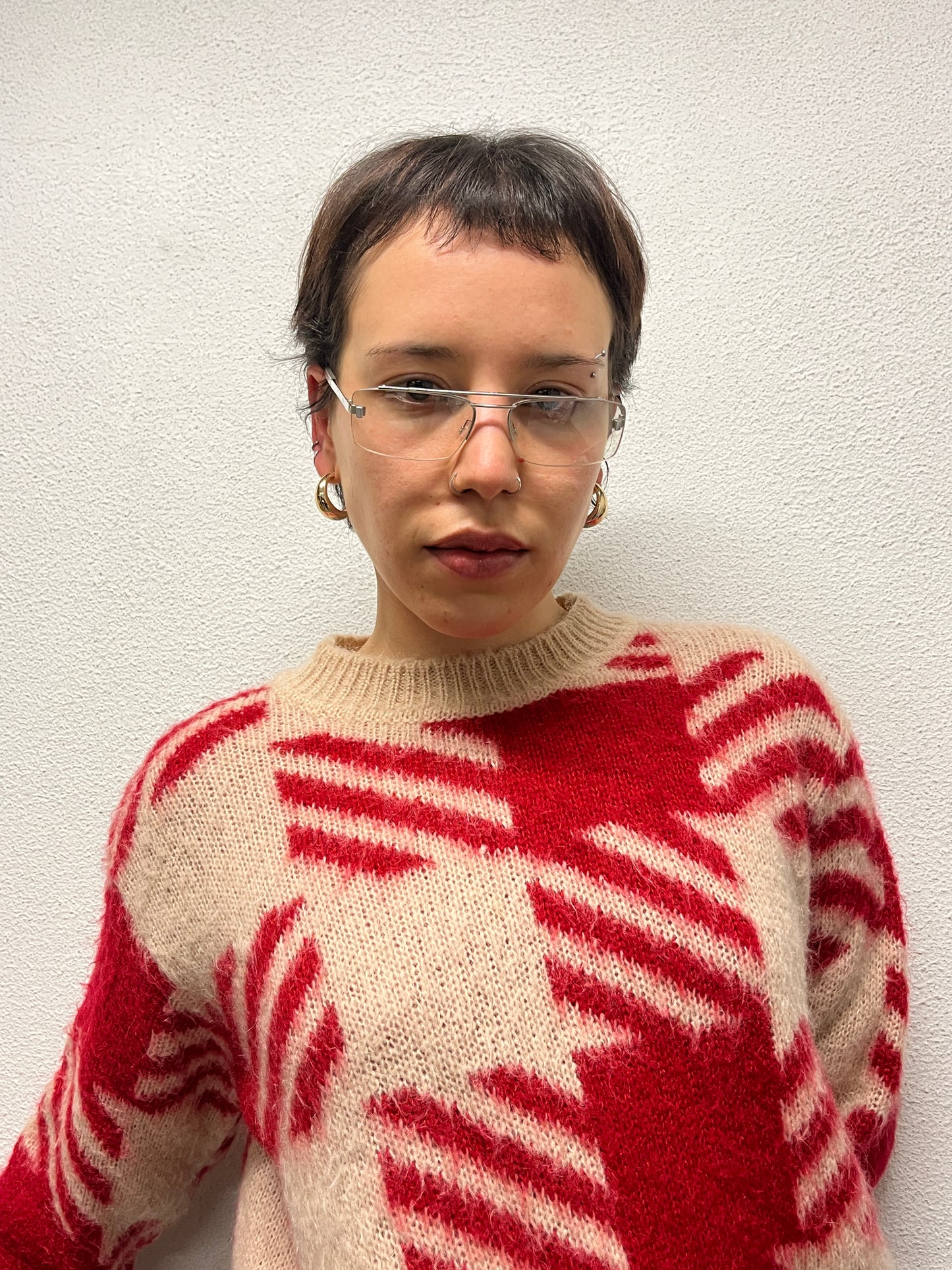 SANDRO beige and pink plaid mohair sweater (S/M)
