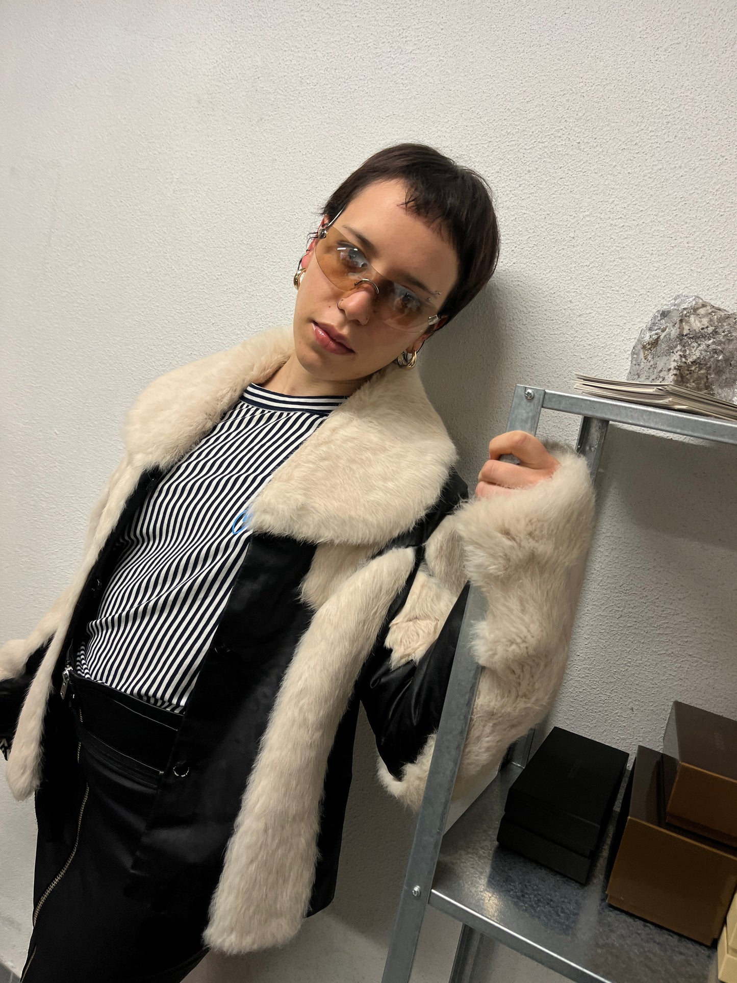 VINTAGE BDBA leather and real fur jacket (M)