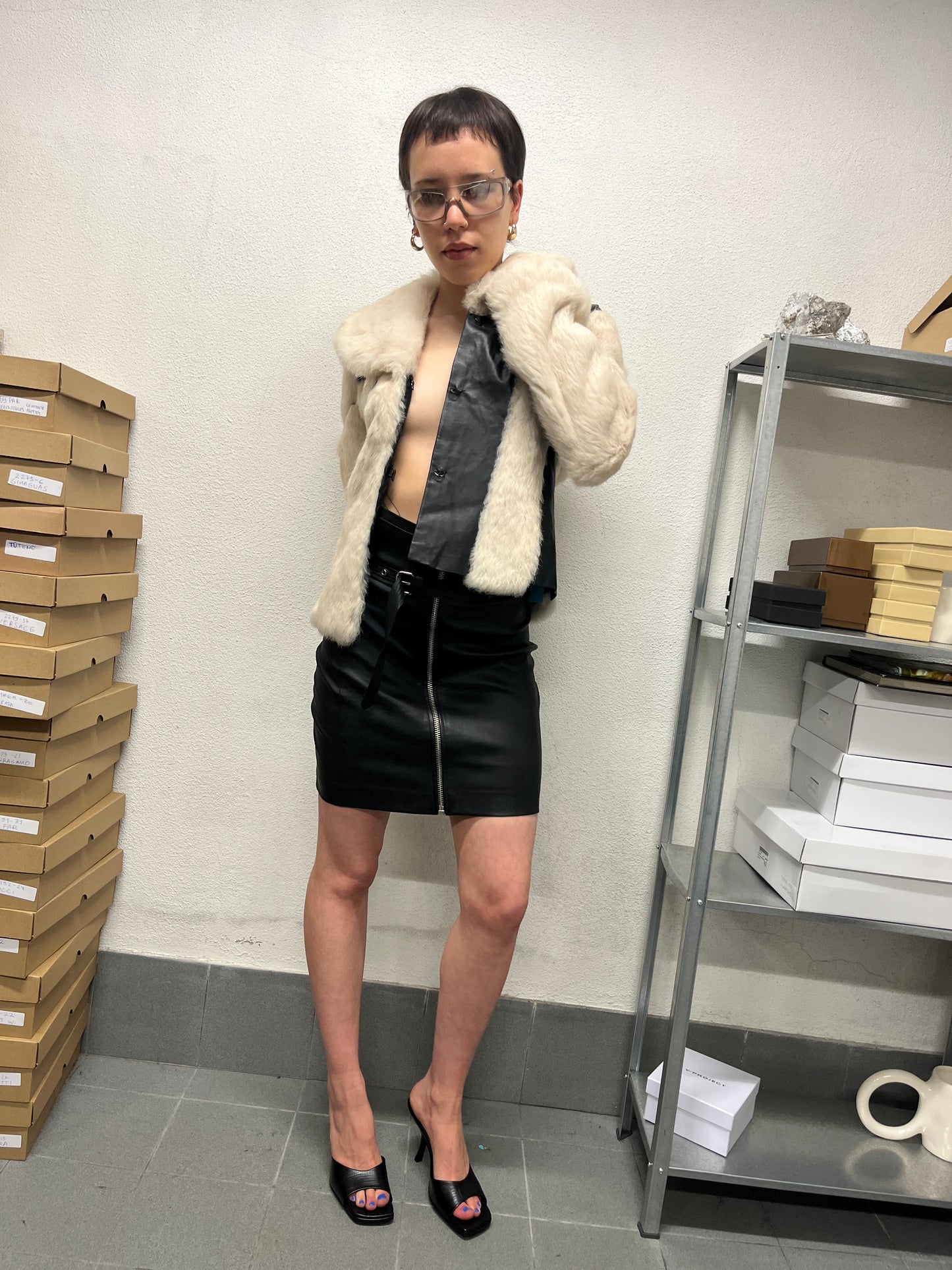 IRO black leather belted skirt or top (XS)