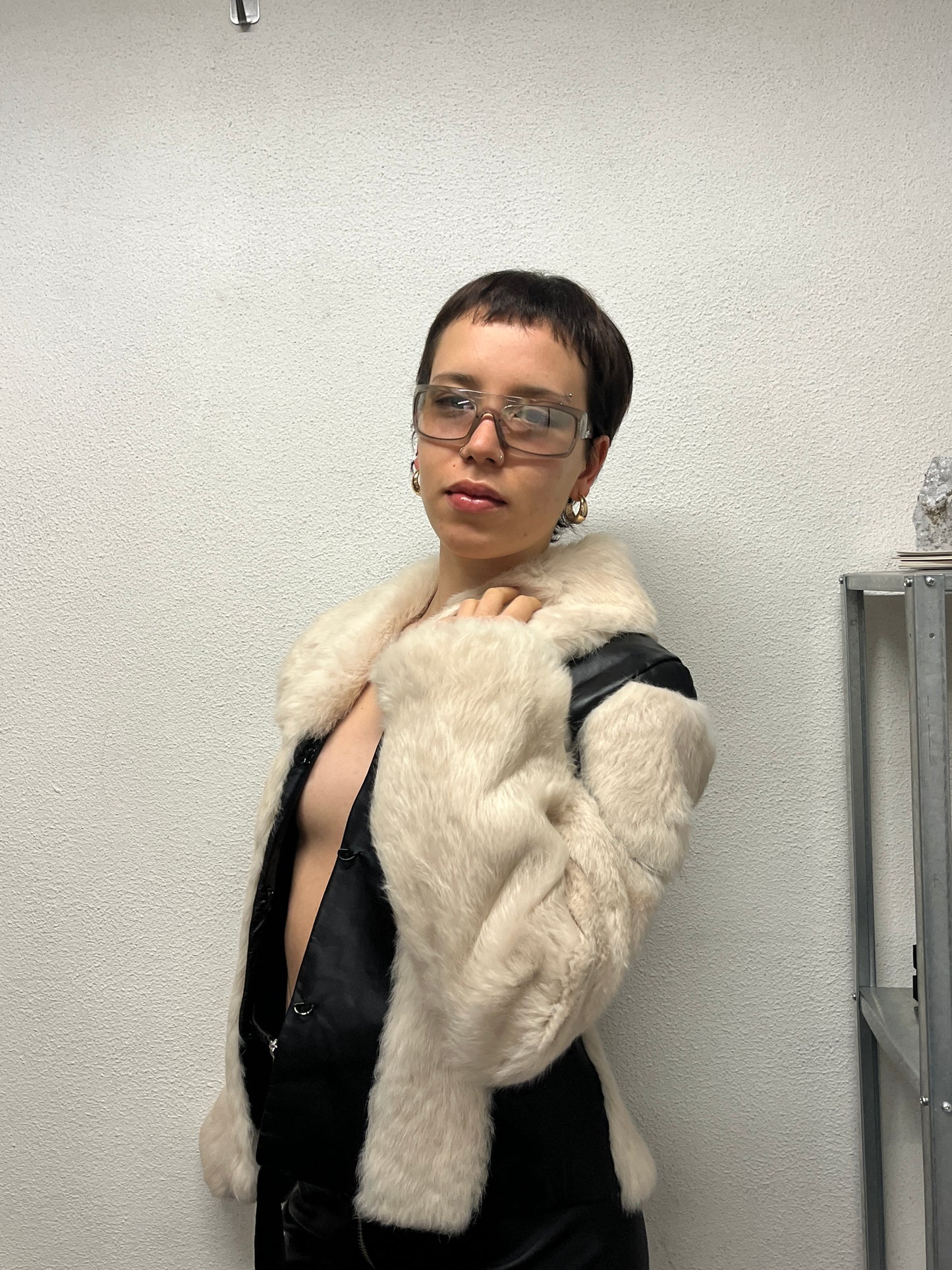 VINTAGE BDBA leather and real fur jacket (M)