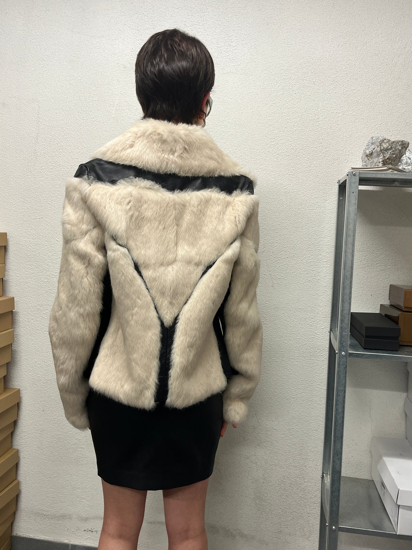 VINTAGE BDBA leather and real fur jacket (M)