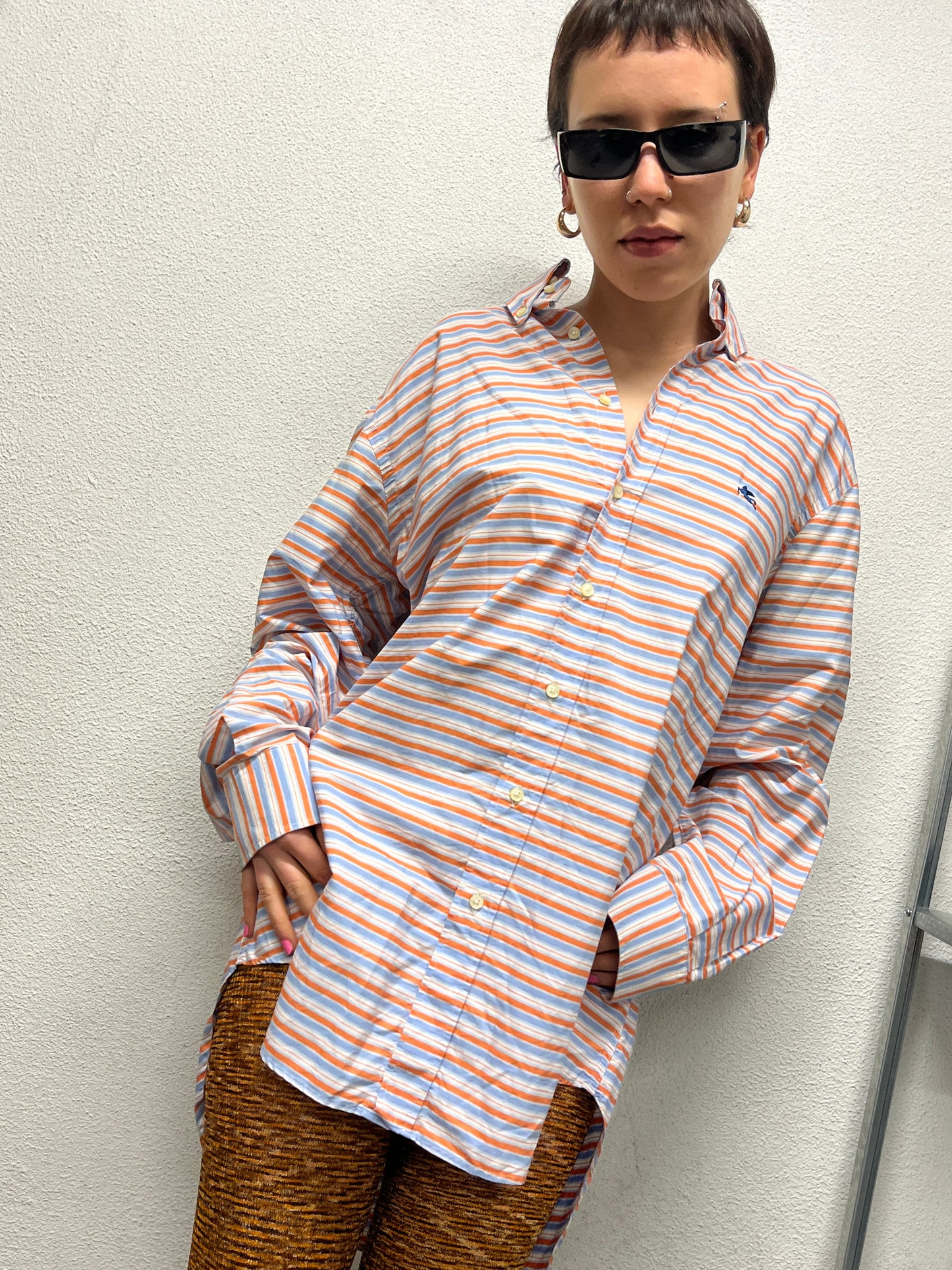 ETRO blue & orange horizontal striped shirt (XL/XXL)