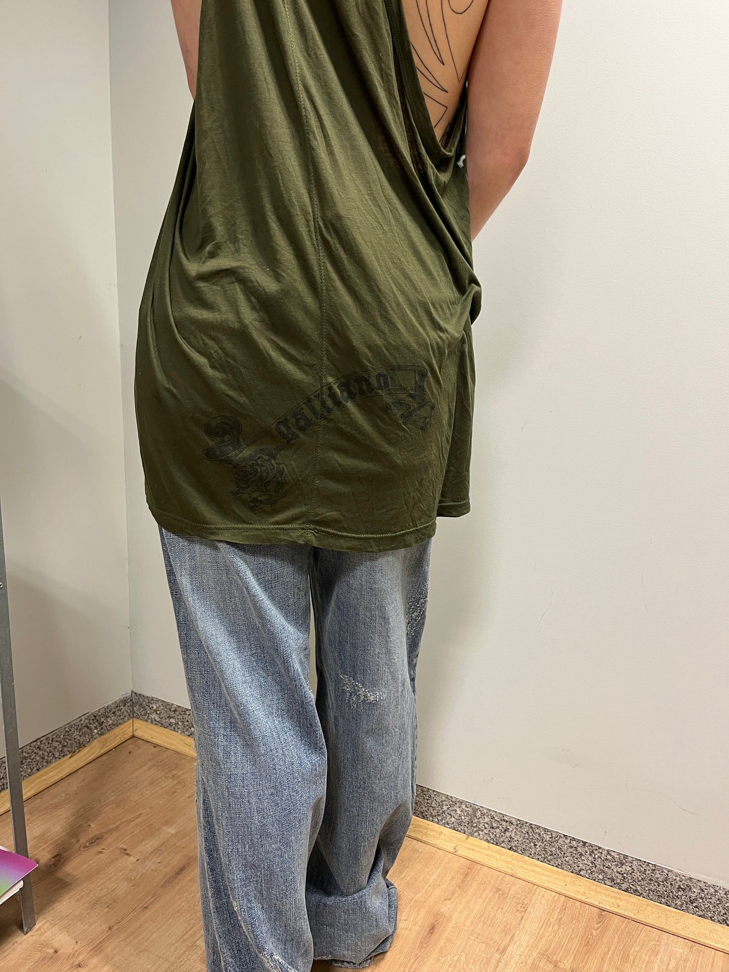 JOHN GALLIANO 2000s green graphic sleeveless top or dress (L)