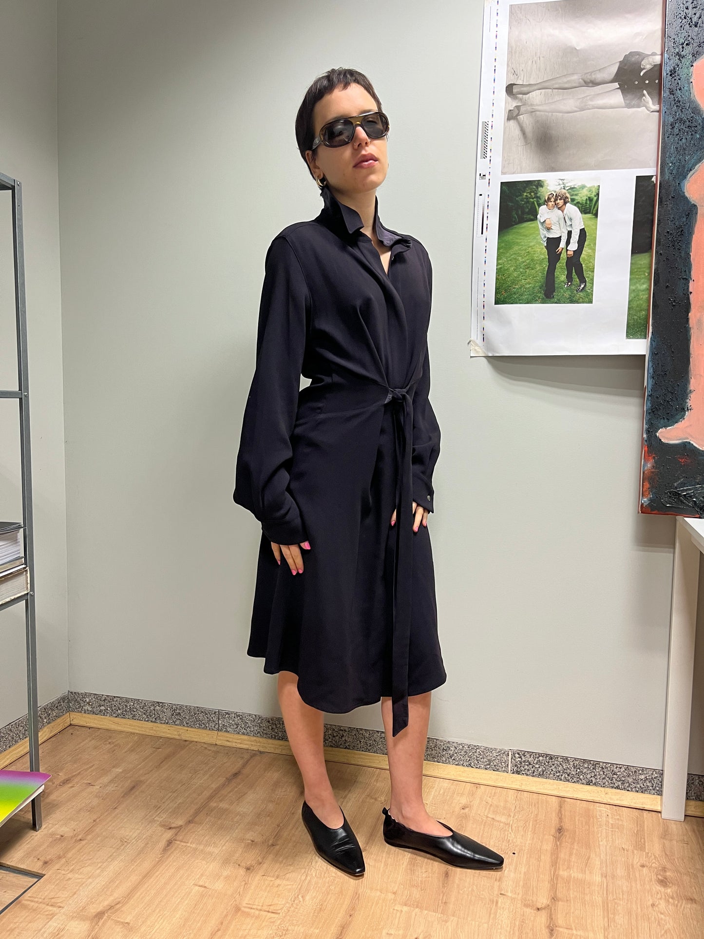 MAX MARA black silk belted button-up midi dress (M)