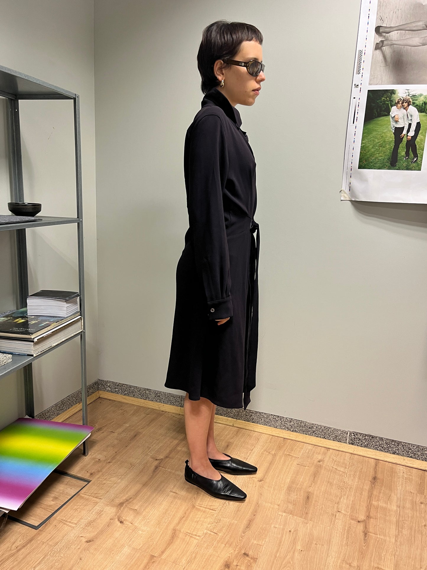MAX MARA black silk belted button-up midi dress (M)