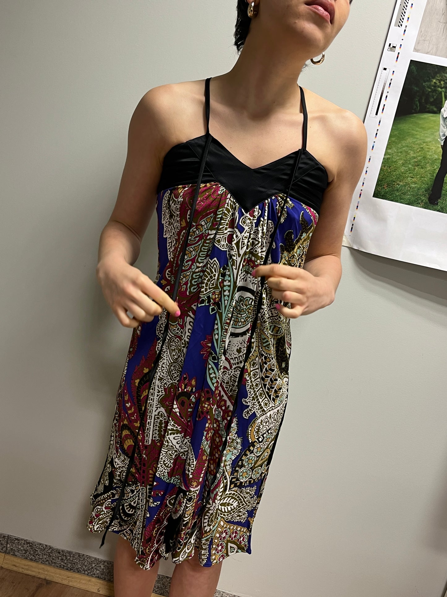 ROBERTO CAVALLI viscose multi pattern strap dress (XS)
