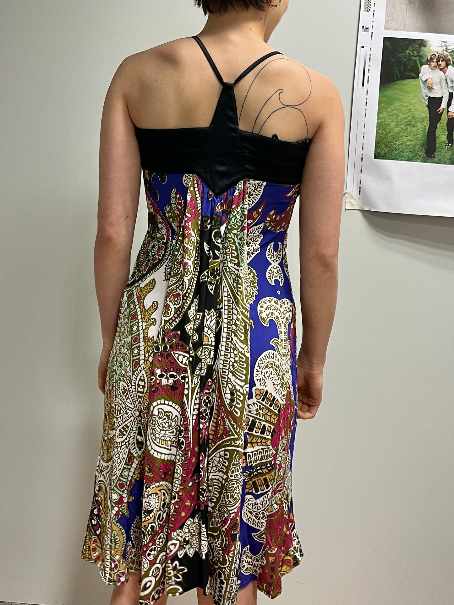 ROBERTO CAVALLI viscose multi pattern strap dress (XS)