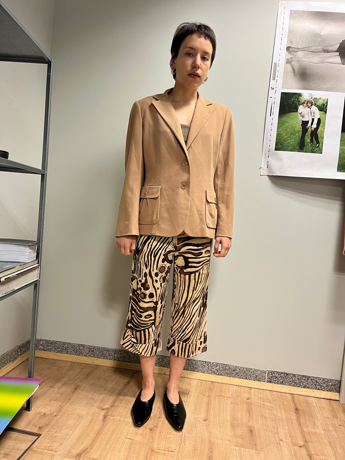 VINTAGE brown and beige abstract trousers (S)