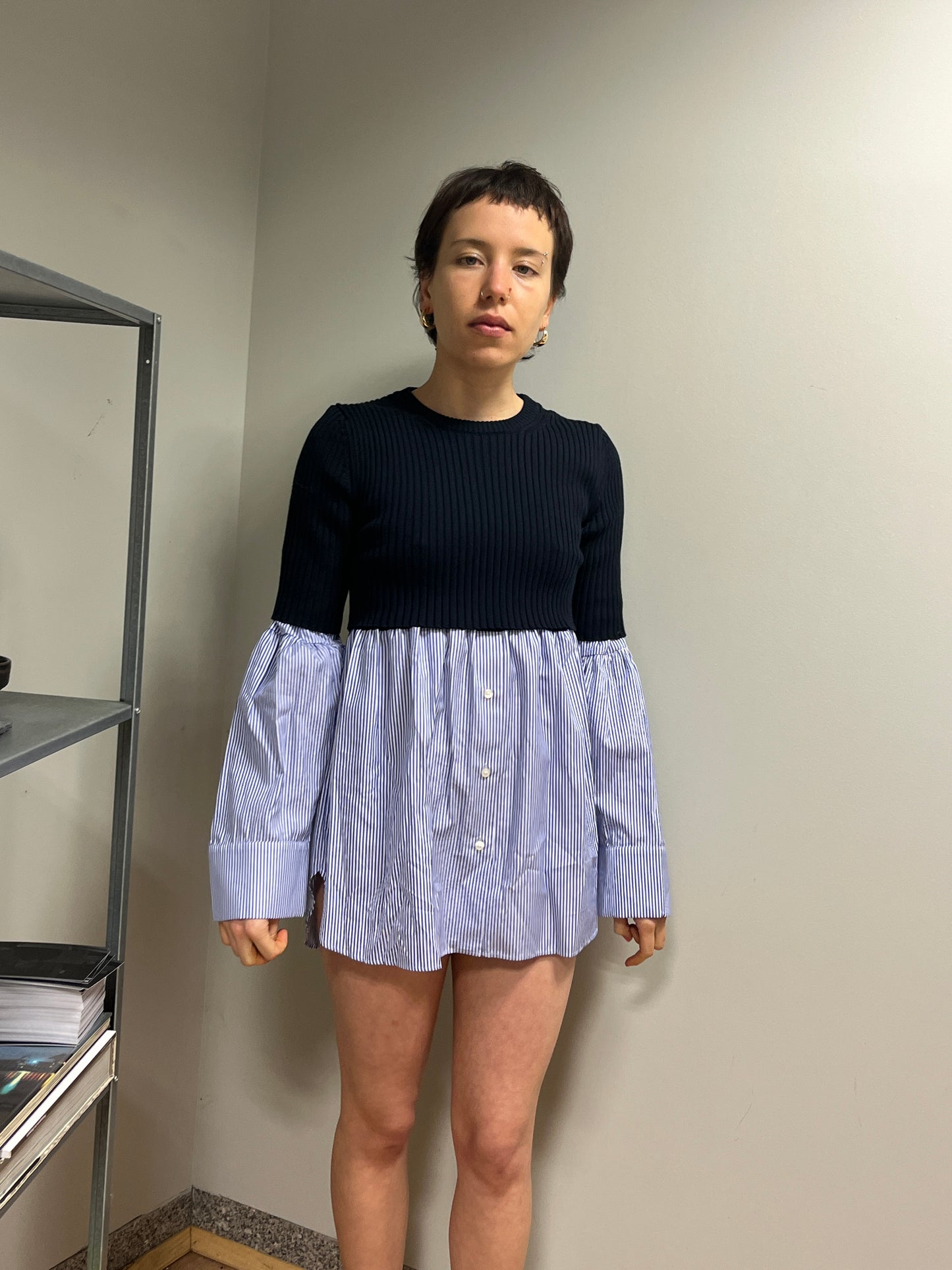 KENZO double layer sweater and striped shirt (S)
