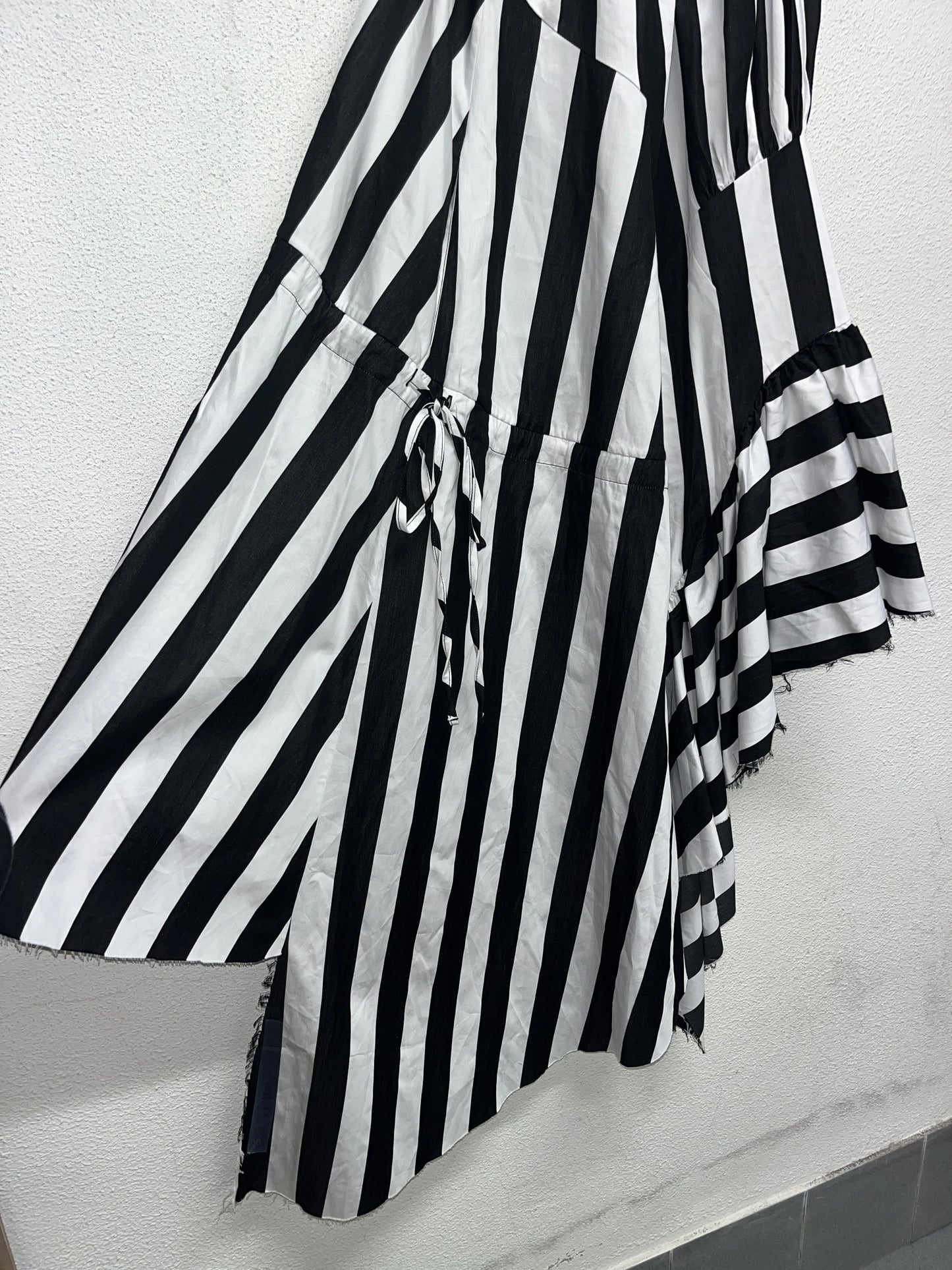 MARQUES/ALMEIDA asymmetrical striped bow strap maxi dress (M)