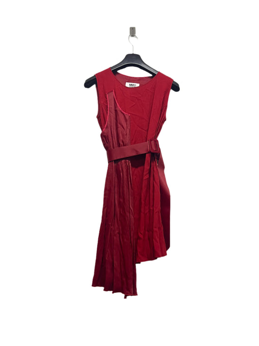 MAISON MARTIN MARGIELA MM6 red sleeveless asymmetrical midi belted dress (L)