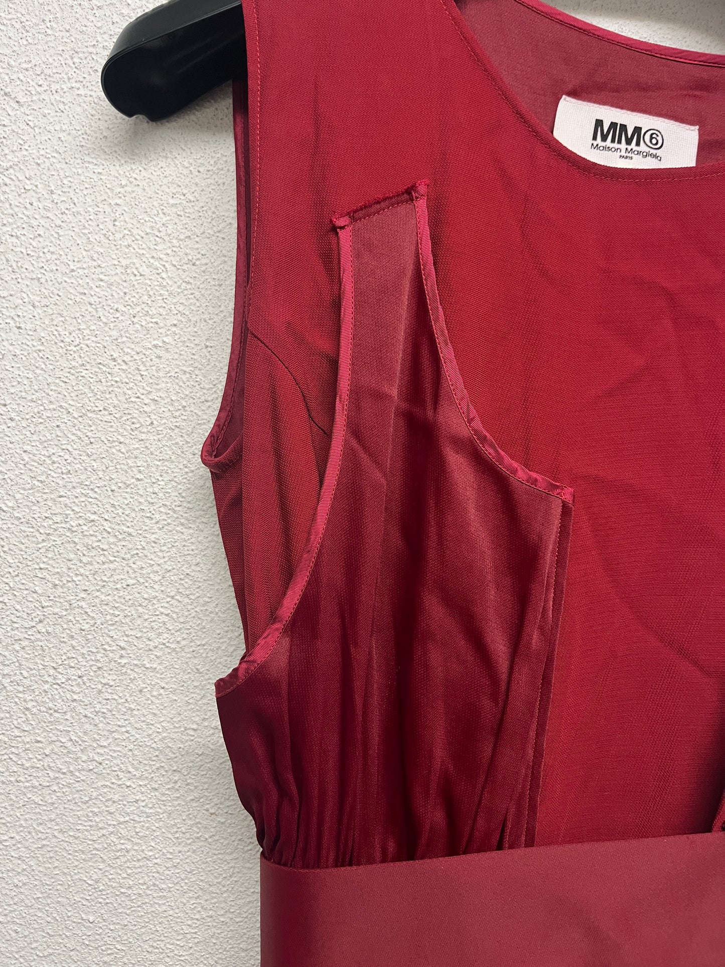MAISON MARTIN MARGIELA MM6 red sleeveless asymmetrical midi belted dress (L)