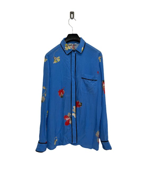 GANNI blue floral flowy shirt (S)
