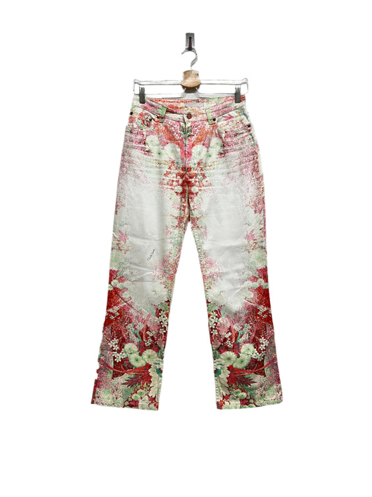 ROBERTO CAVALLI pink floral print wide leg trousers (S)