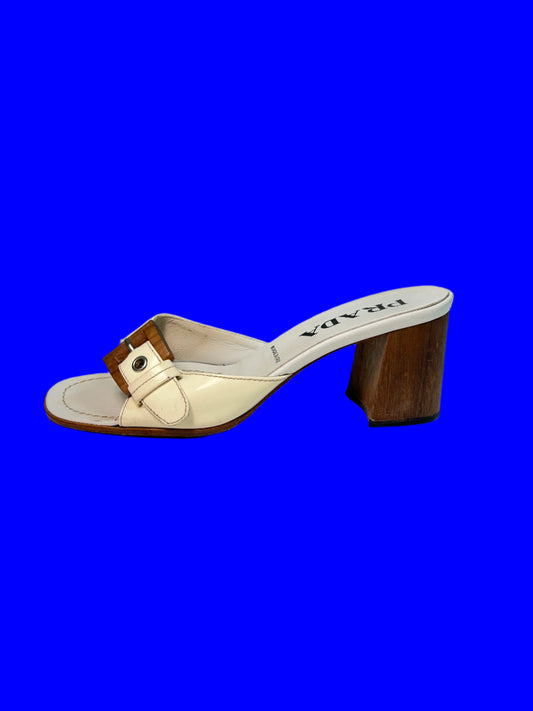 PRADA white belted mules (37.5EU/36.5IT)