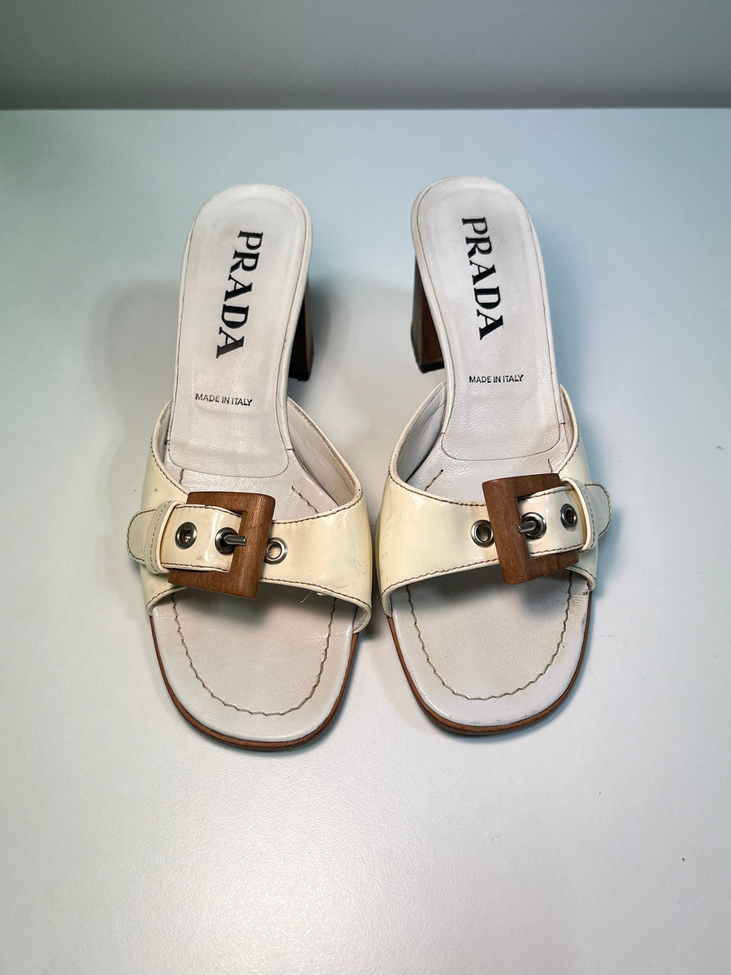 PRADA white belted mules (37.5EU/36.5IT)