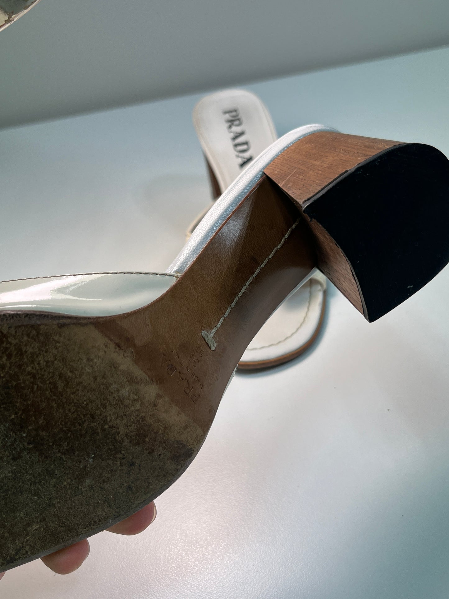 PRADA white belted mules (37.5EU/36.5IT)
